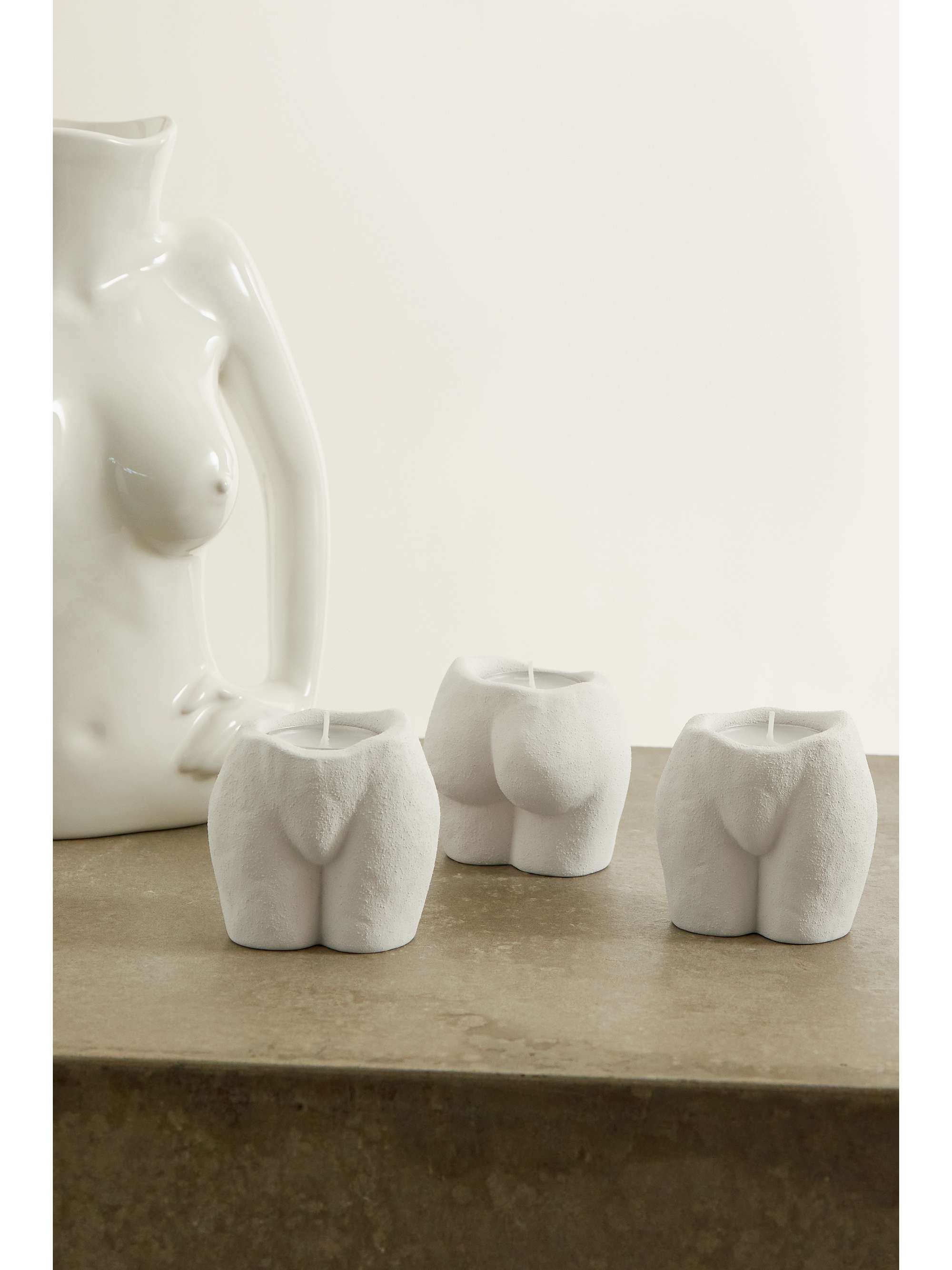 ANISSA KERMICHE Rock Bottom set of three ceramic tea light holders