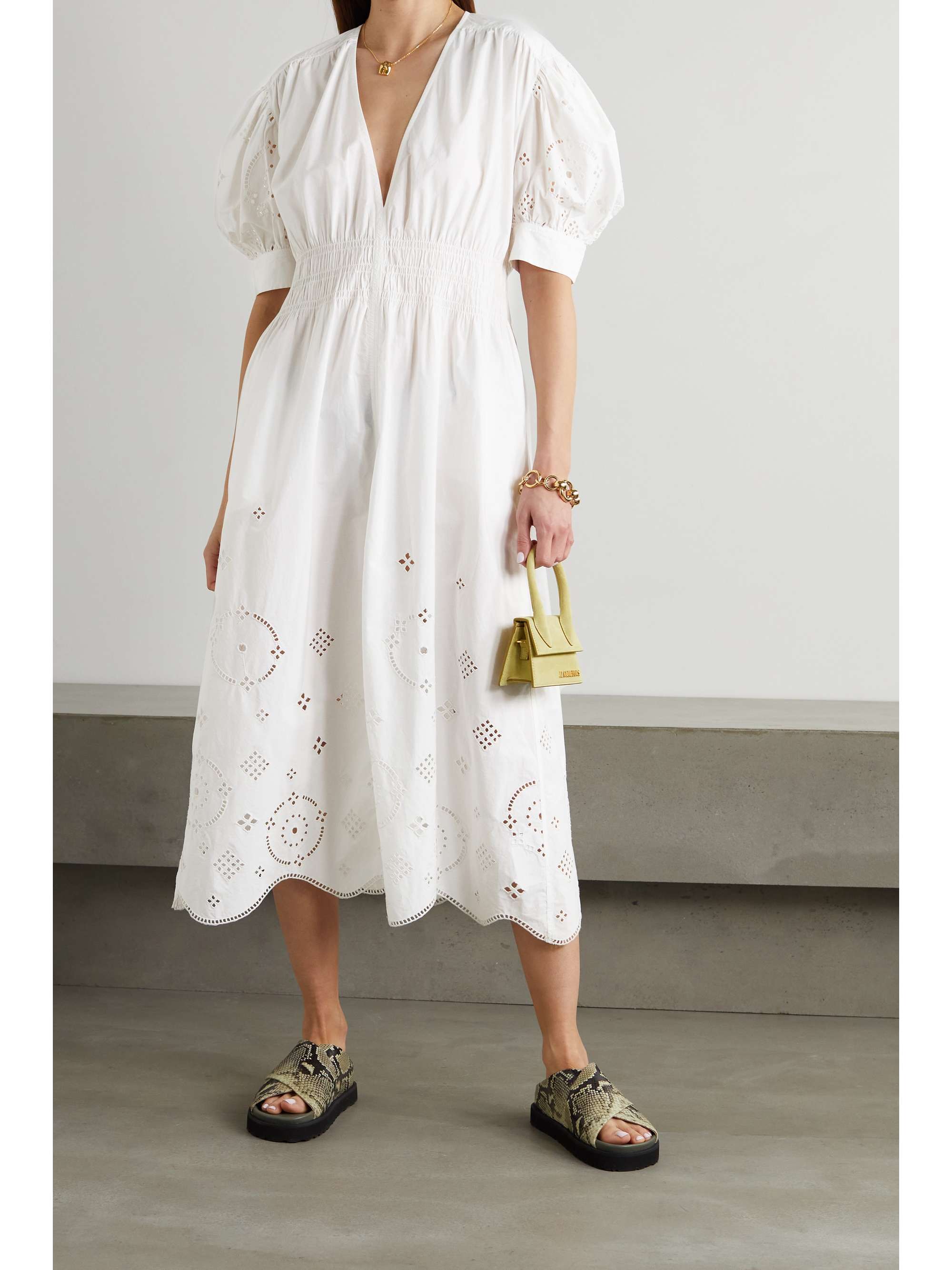 GANNI Broderie anglaise organic cotton midi dress