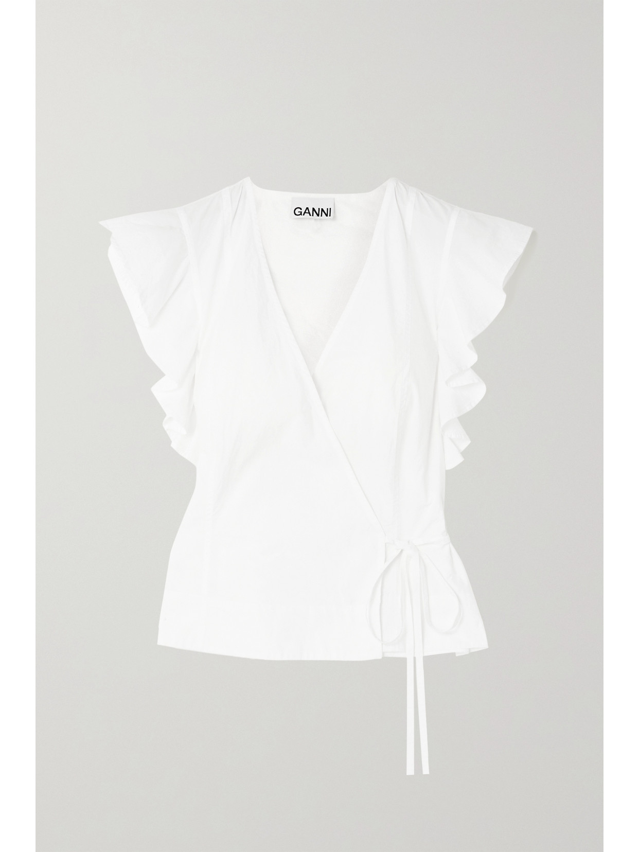 GANNI RUFFLED ORGANIC COTTON-POPLIN WRAP TOP