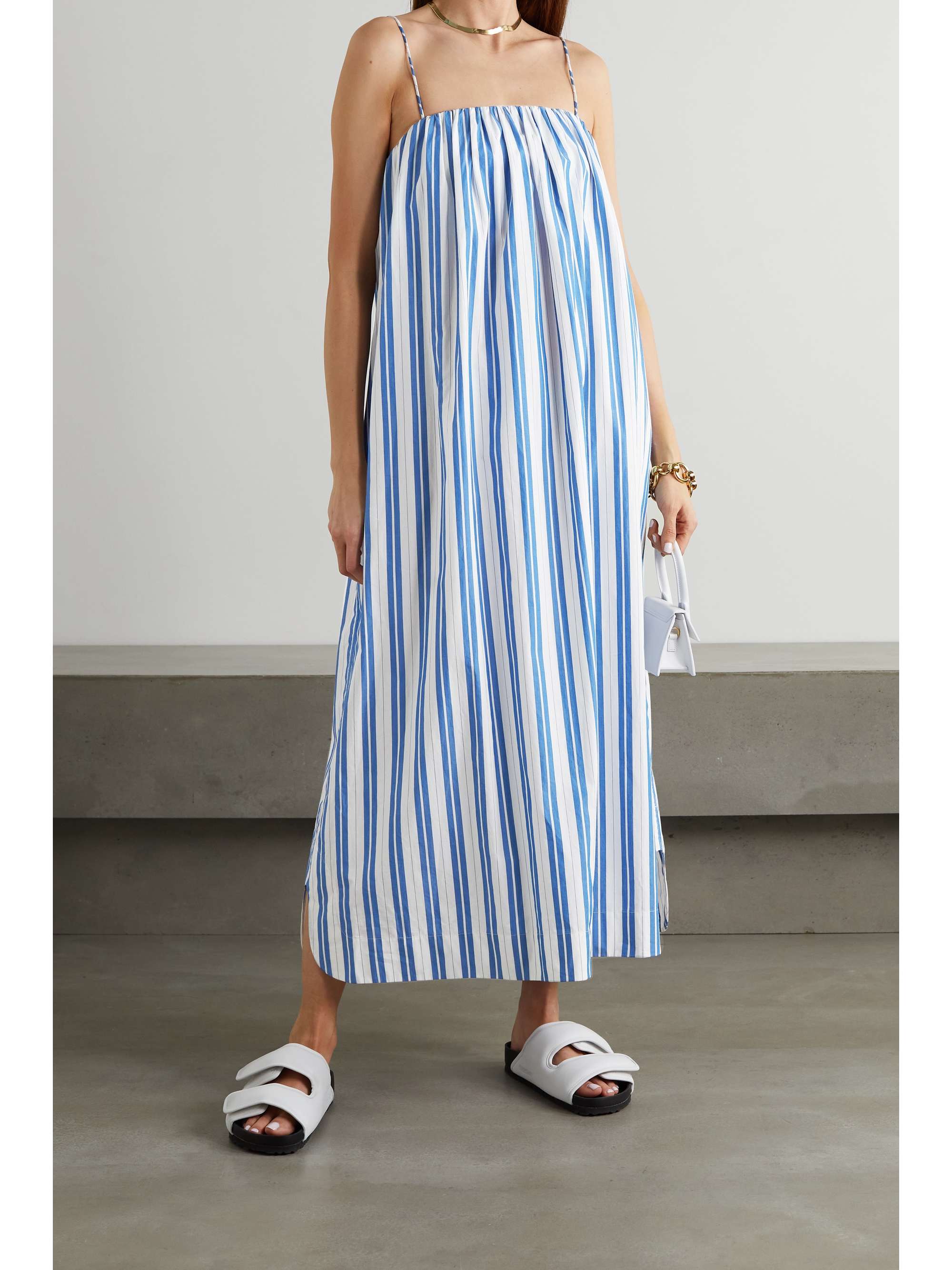 blue striped maxi dress