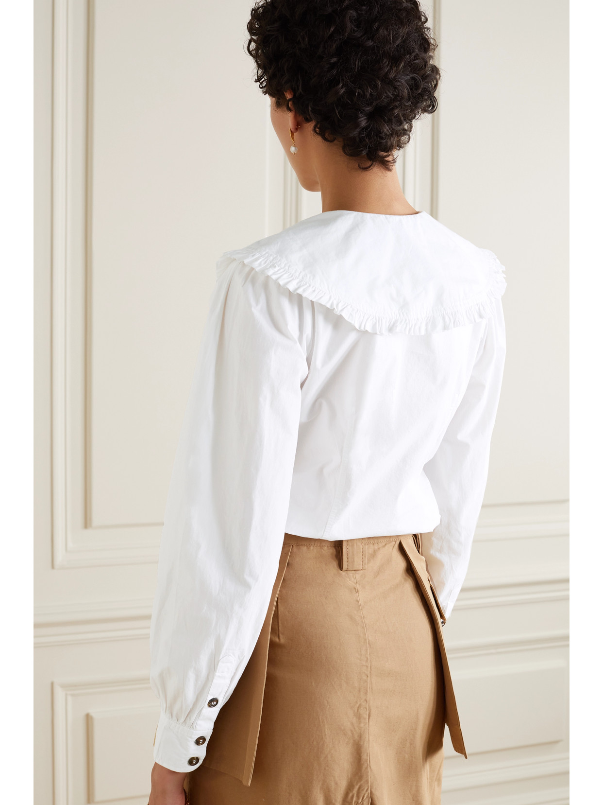 Ganni Balloon Sleeve Poplin Cotton Shirt In White