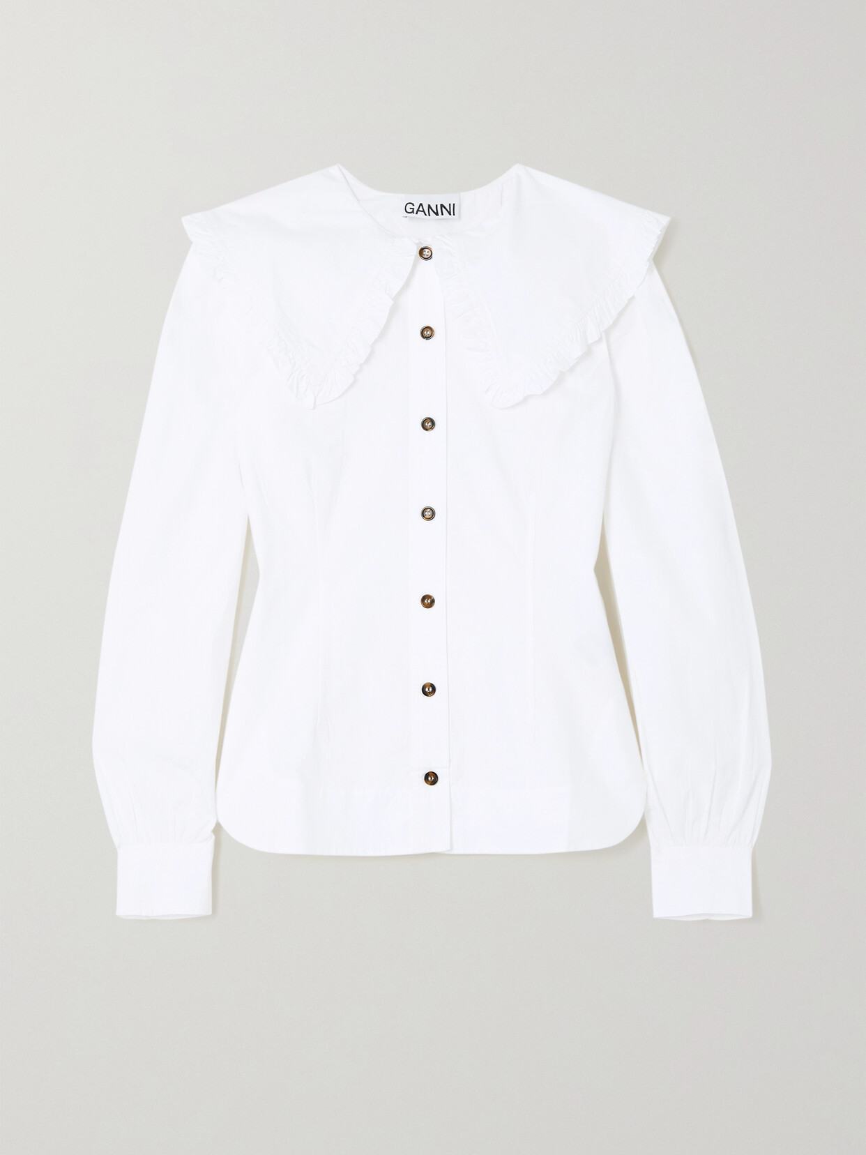 Ganni + Net Sustain Ruffled Organic Cotton-poplin Blouse In White