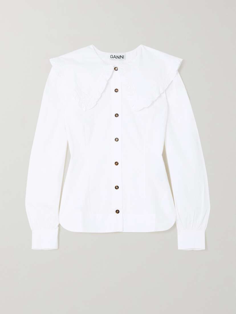 Ganni + Net Sustain Ruffled Organic Cotton-poplin Blouse