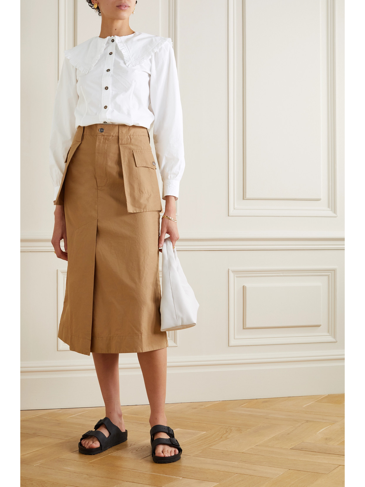 Ganni Balloon Sleeve Poplin Cotton Shirt In White