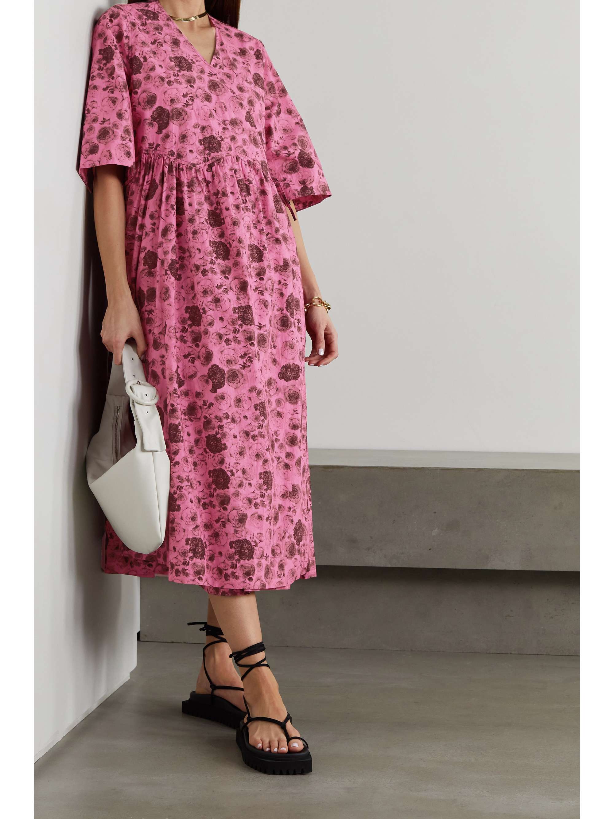 red ditsy floral dress