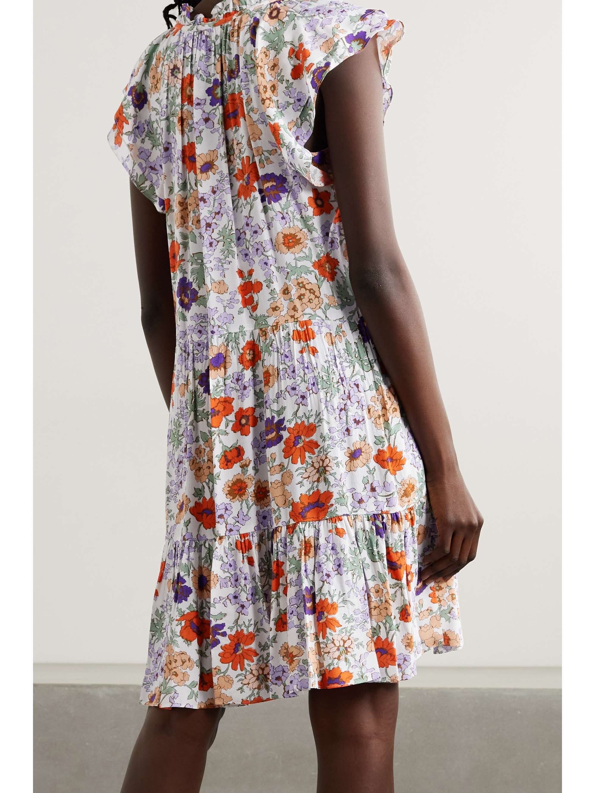 Orange Zee ruffled floral-print crepe 