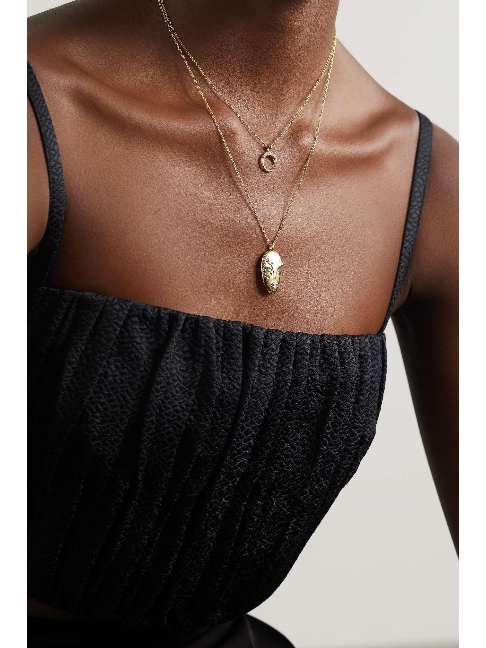 KHIRY FINE + The Vanguard Mask 18-karat gold, diamond and emerald necklace