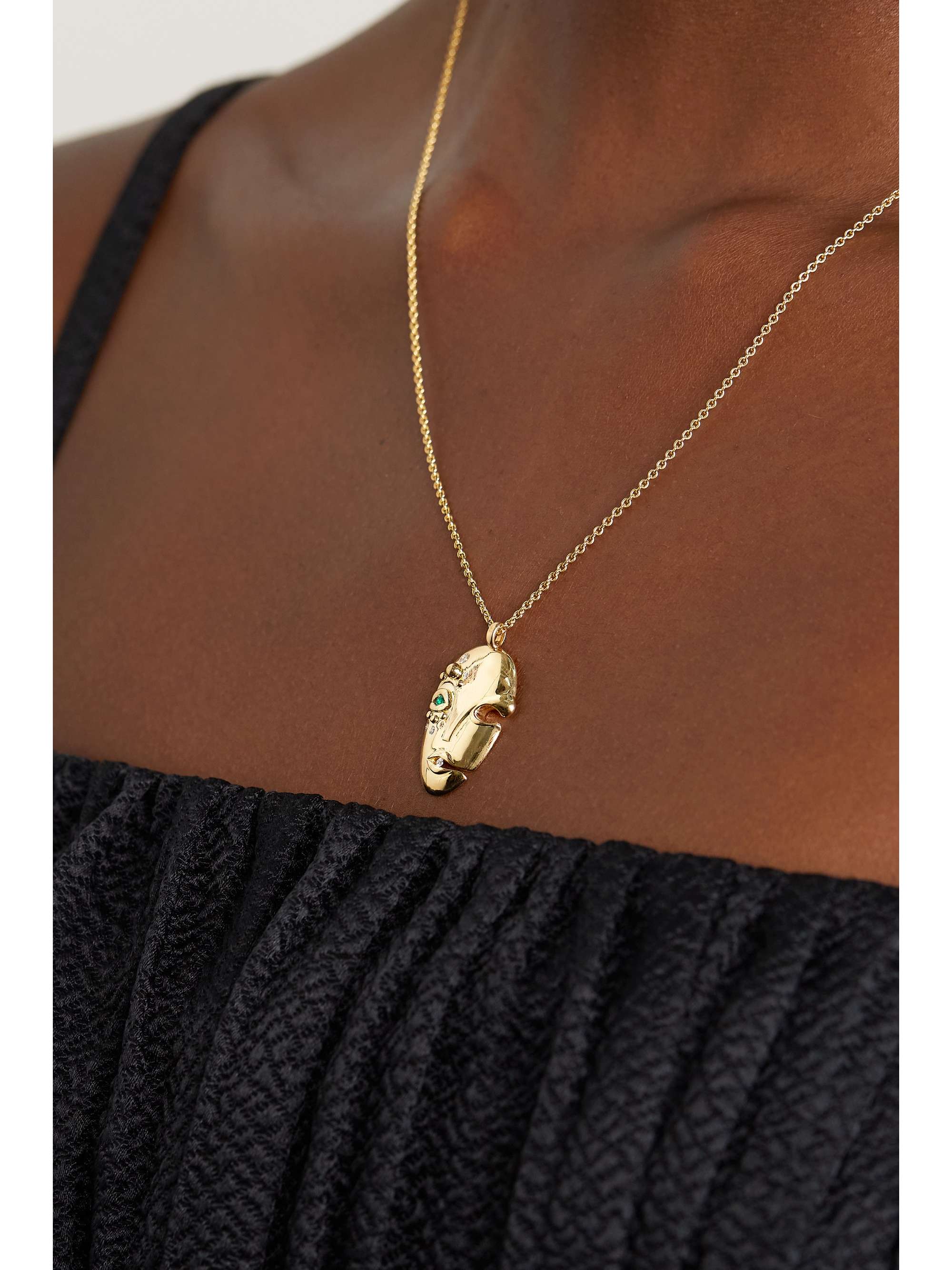 KHIRY FINE + The Vanguard Mask 18-karat gold, diamond and emerald necklace