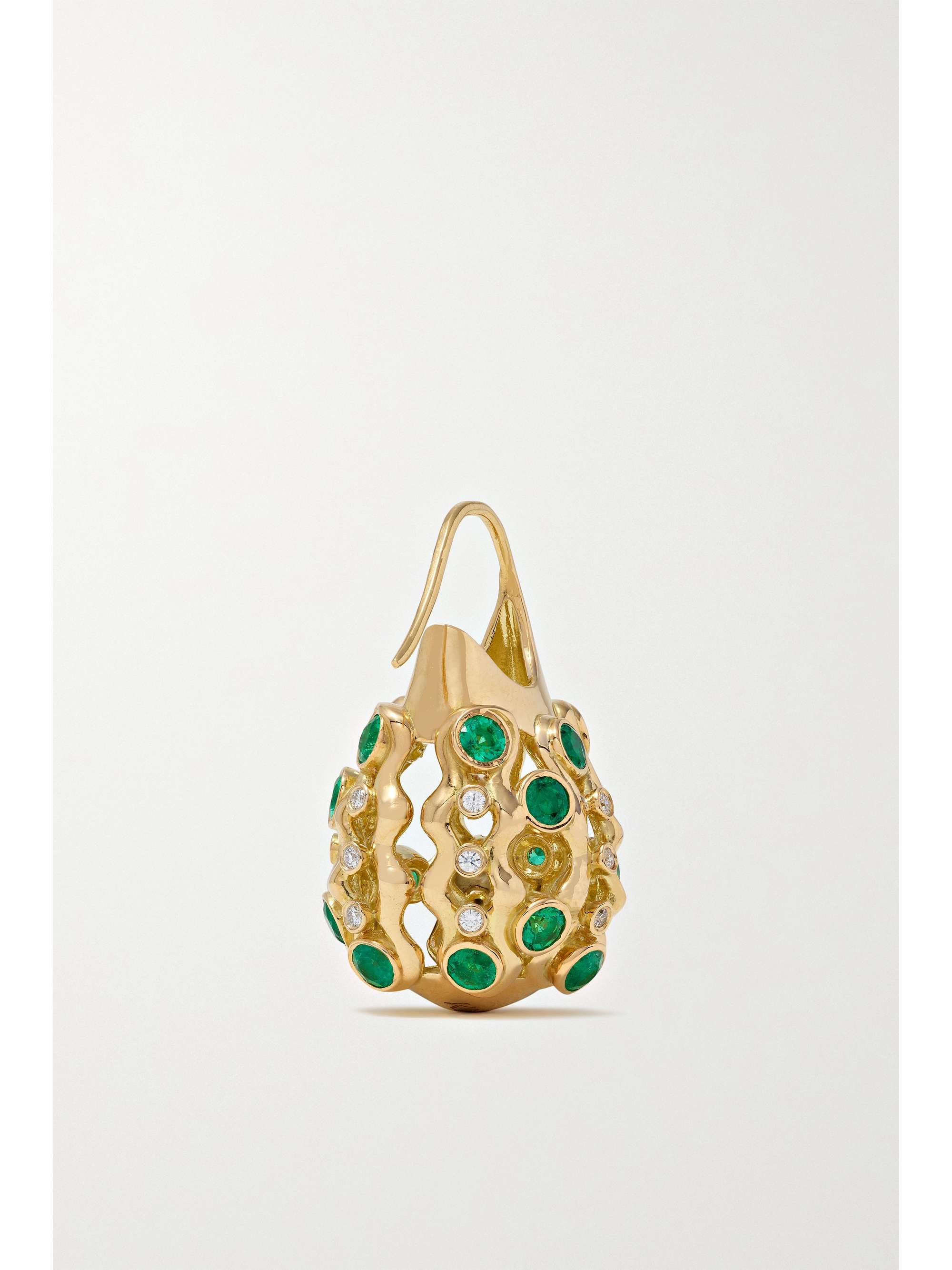 KHIRY FINE + The Vanguard Large Basket 18-karat gold, emerald and diamond earrings