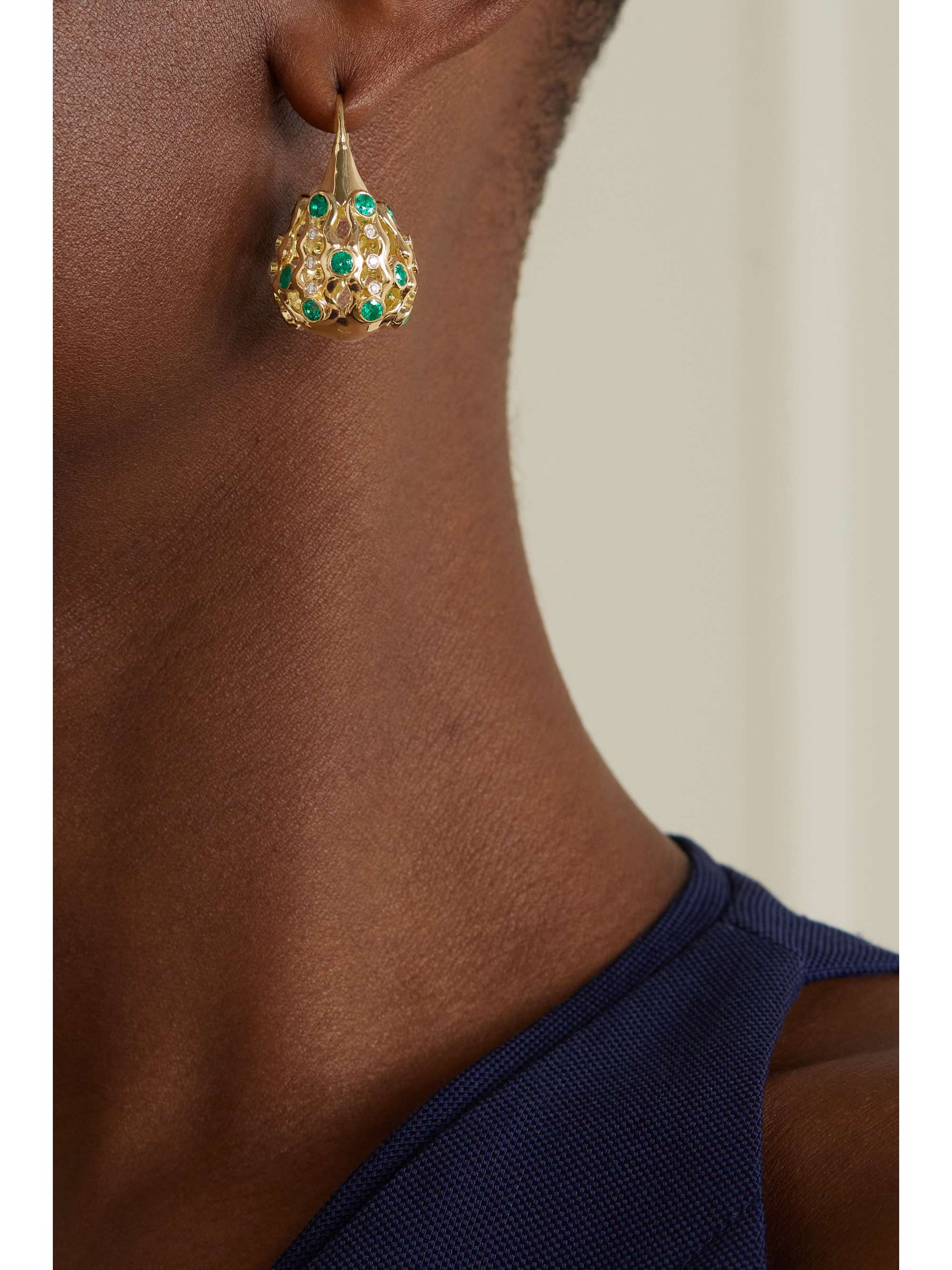 KHIRY FINE + The Vanguard Large Basket 18-karat gold, emerald and diamond earrings