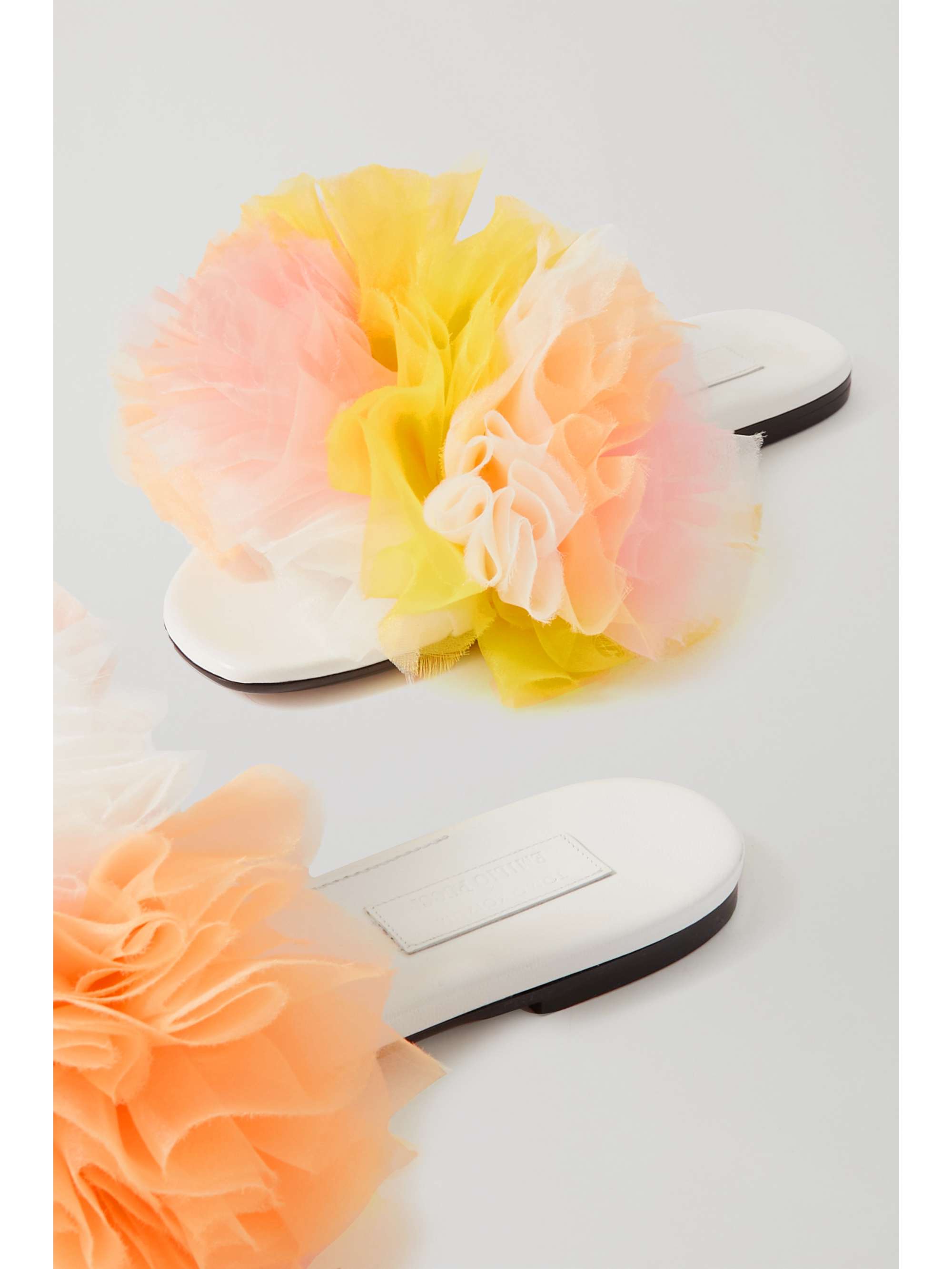 TOMO KOIZUMI X EMILIO PUCCI Ruffled tulle and leather slides