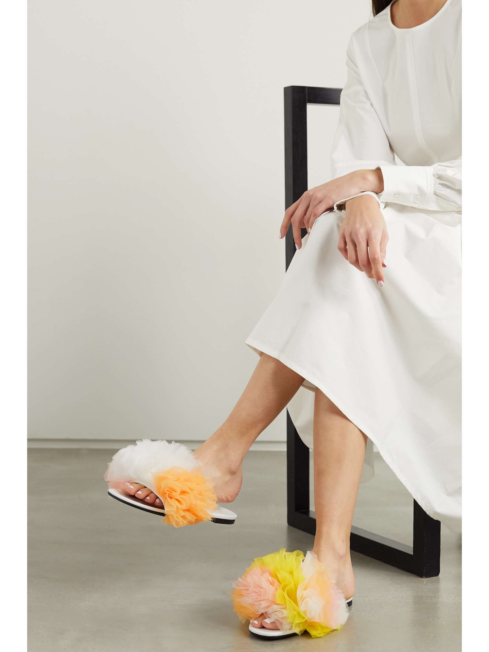 TOMO KOIZUMI X EMILIO PUCCI Ruffled tulle and leather slides