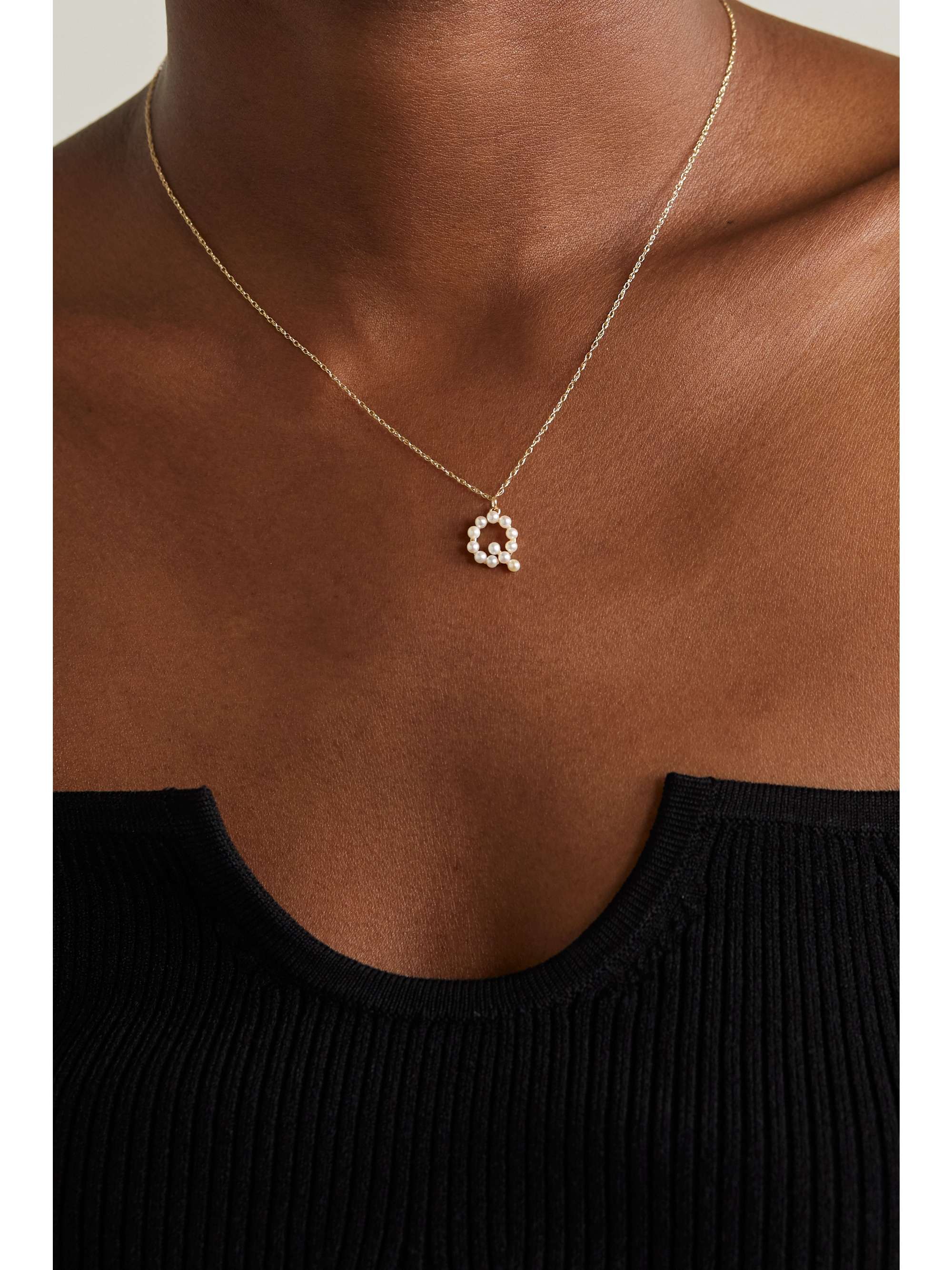 STONE AND STRAND Initial 10-karat gold pearl necklace