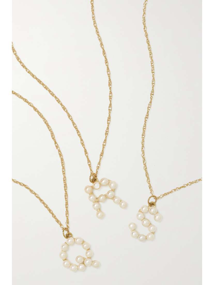 STONE AND STRAND nitial 10-karat Gold Pearl Necklace