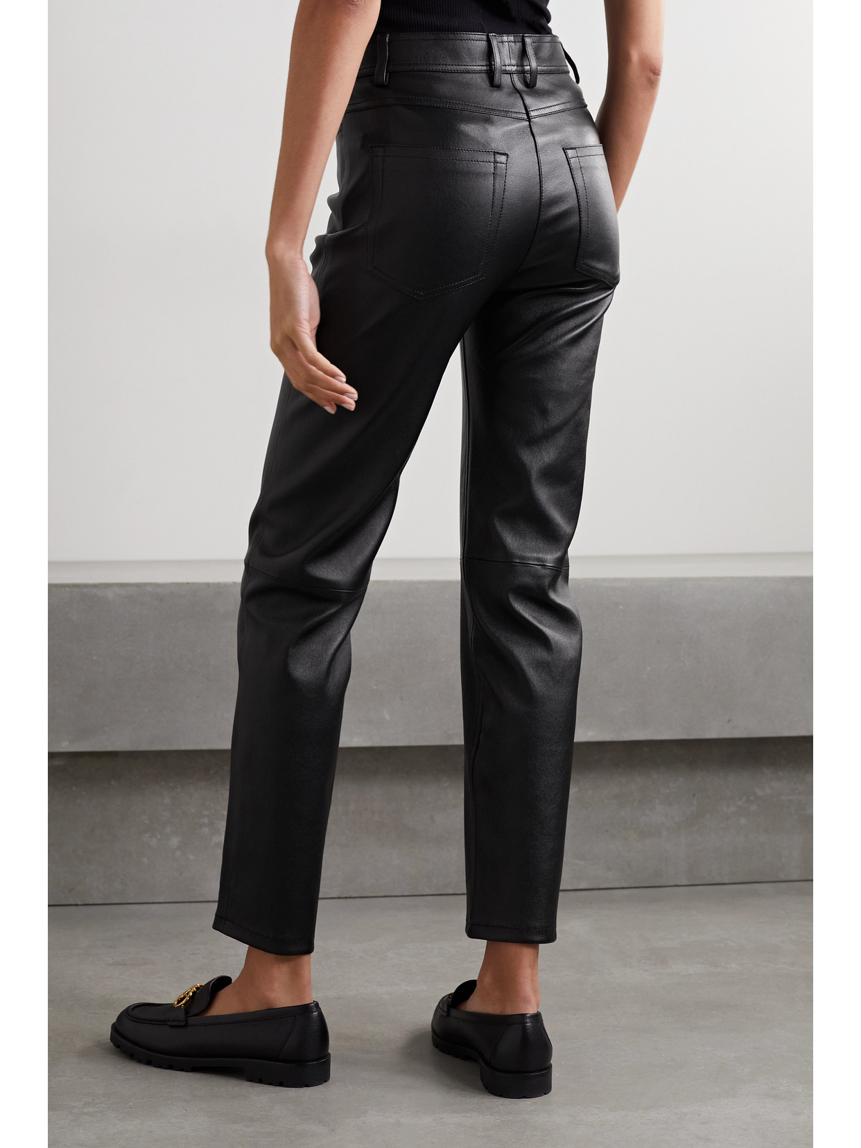 Joseph Teddy Leather Slim-leg Pants In Black