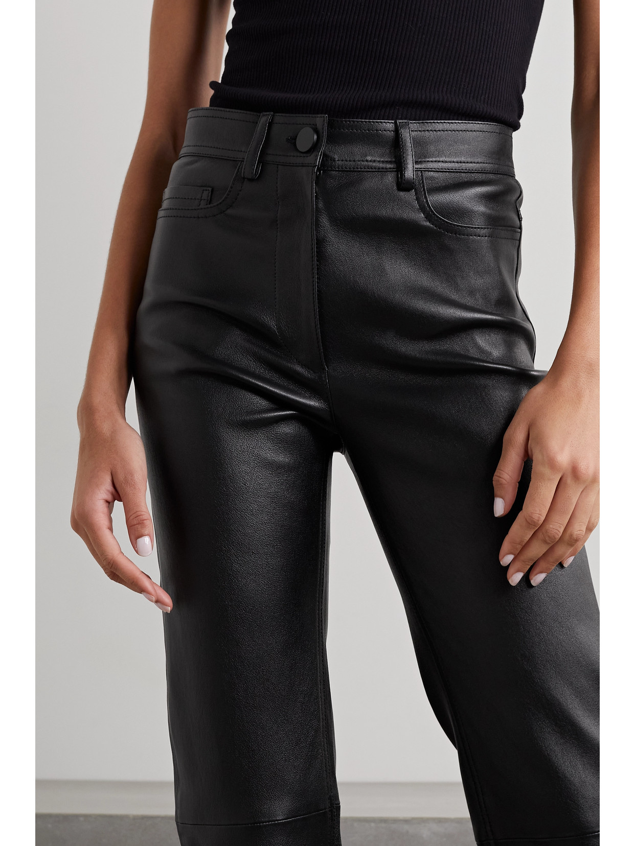 Joseph Teddy Leather Slim-leg Pants In Black