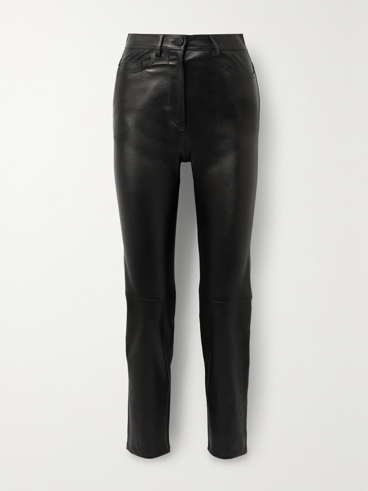 Joseph Teddy Leather Slim-leg Pants In Black