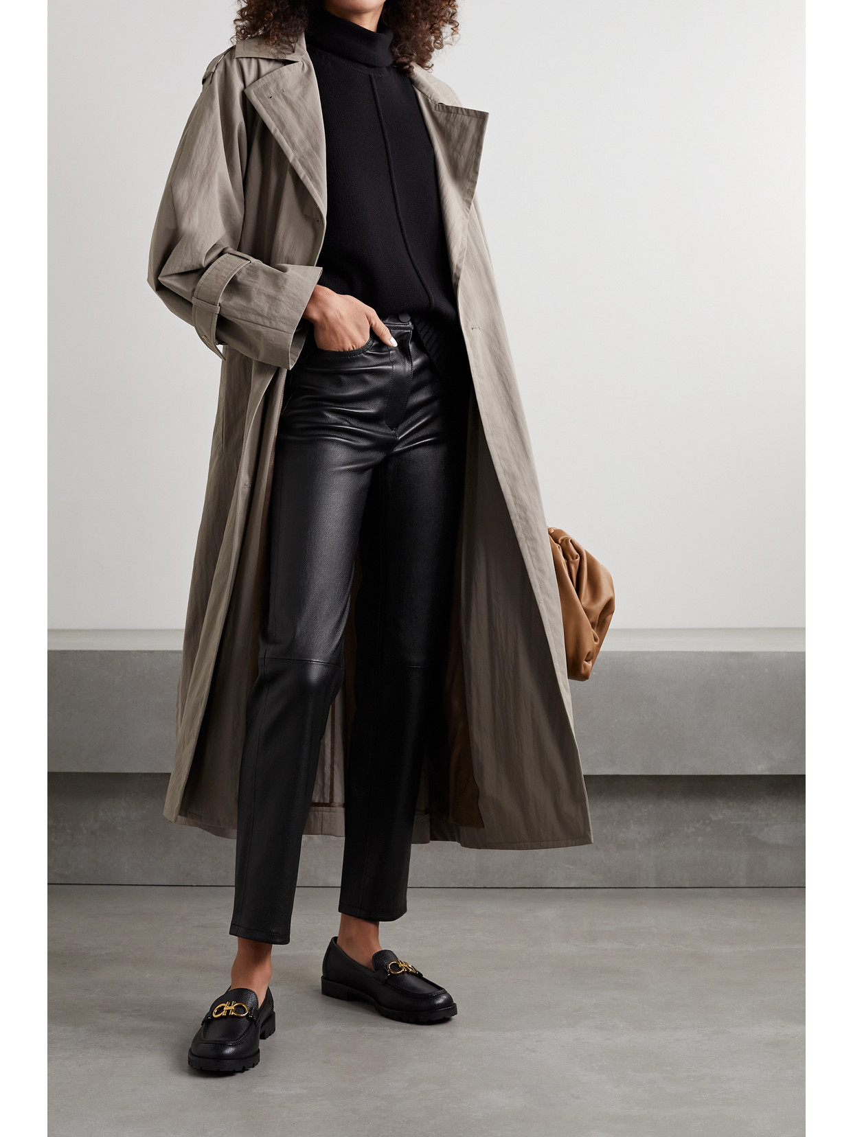 Joseph Teddy Leather Slim-leg Pants In Black