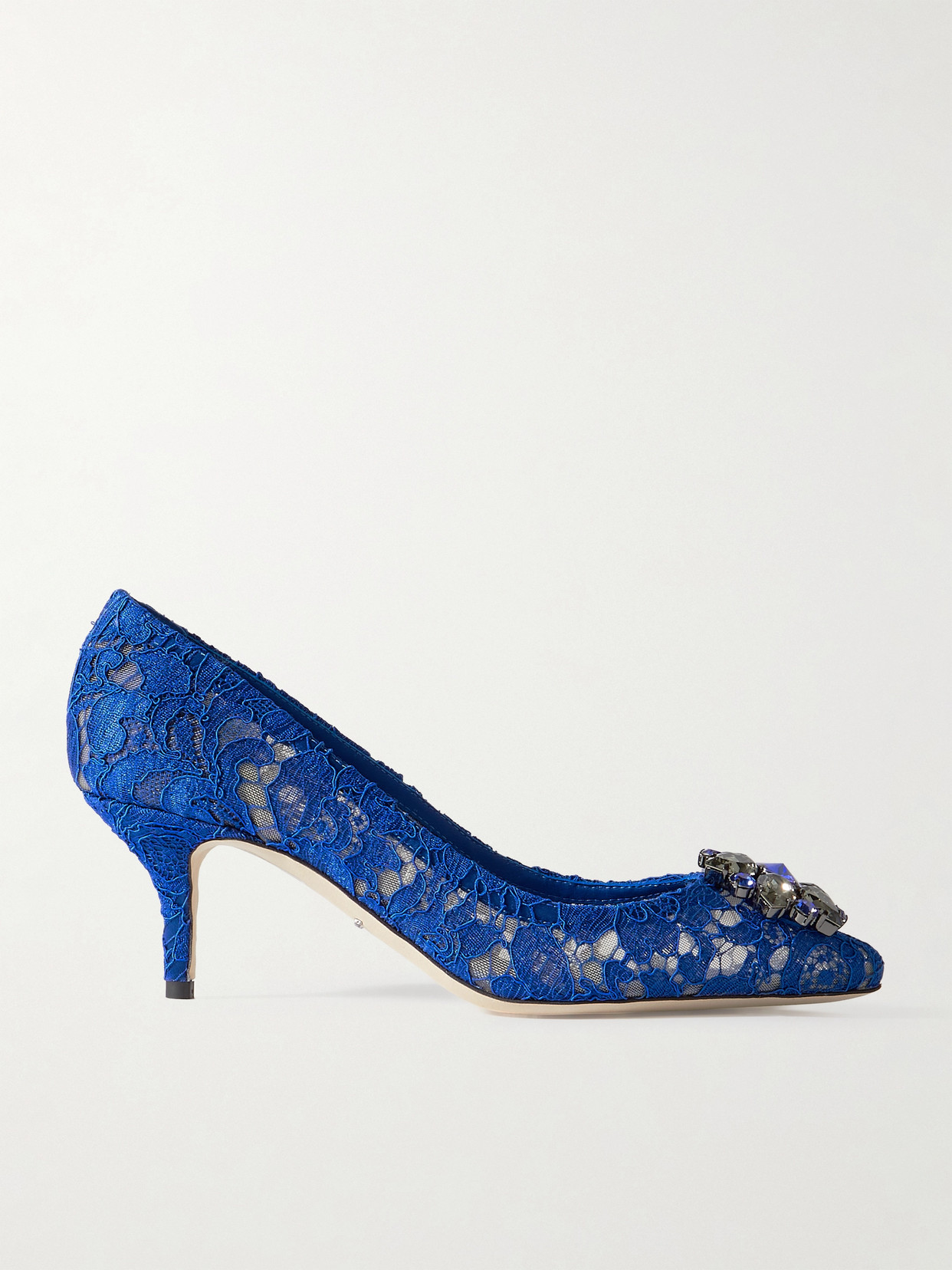 Dolce & Gabbana Crystal-embellished Lace Pumps In Blue