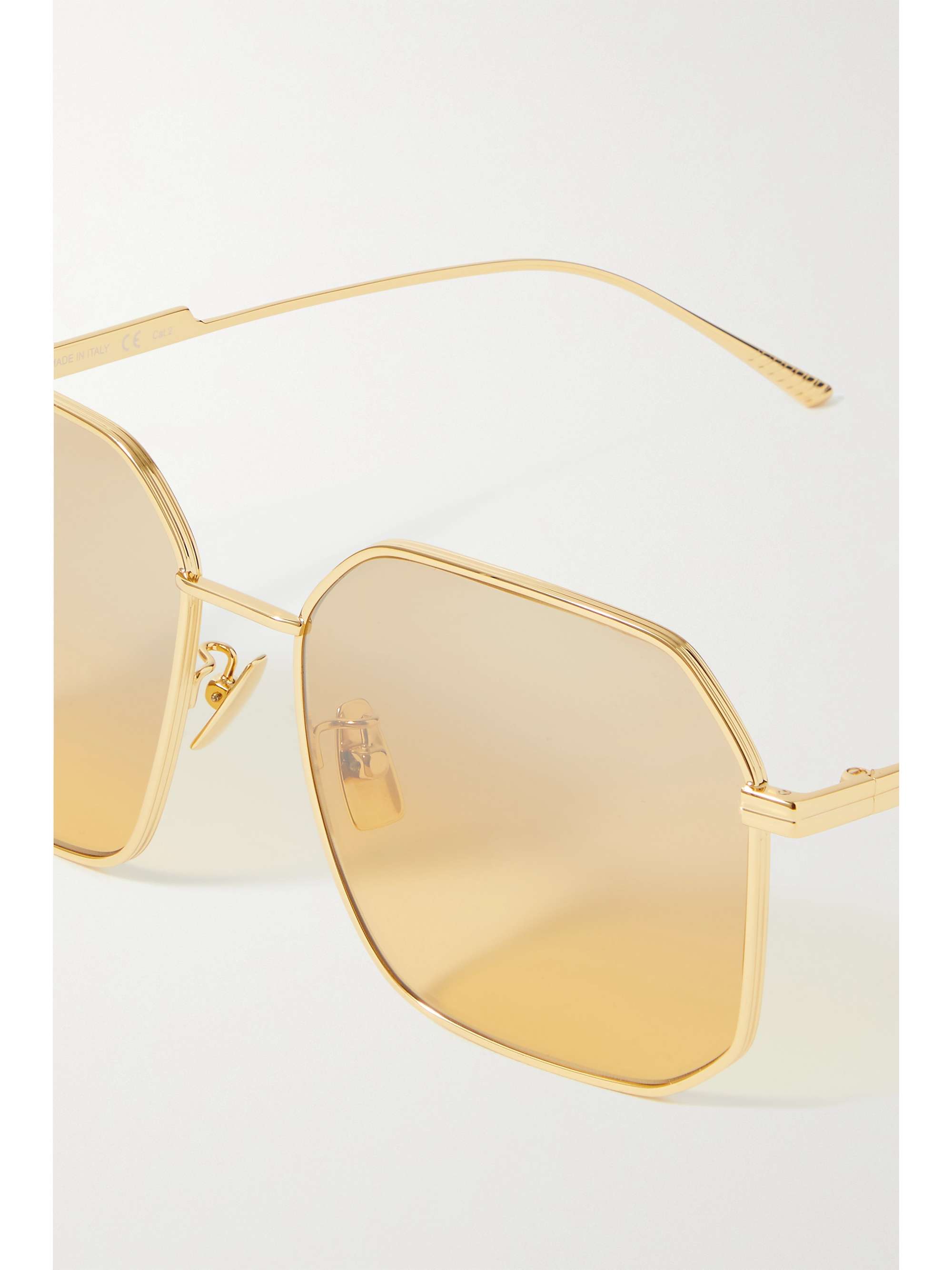 BOTTEGA VENETA EYEWEAR Hexagon-frame gold-tone mirrored sunglasses