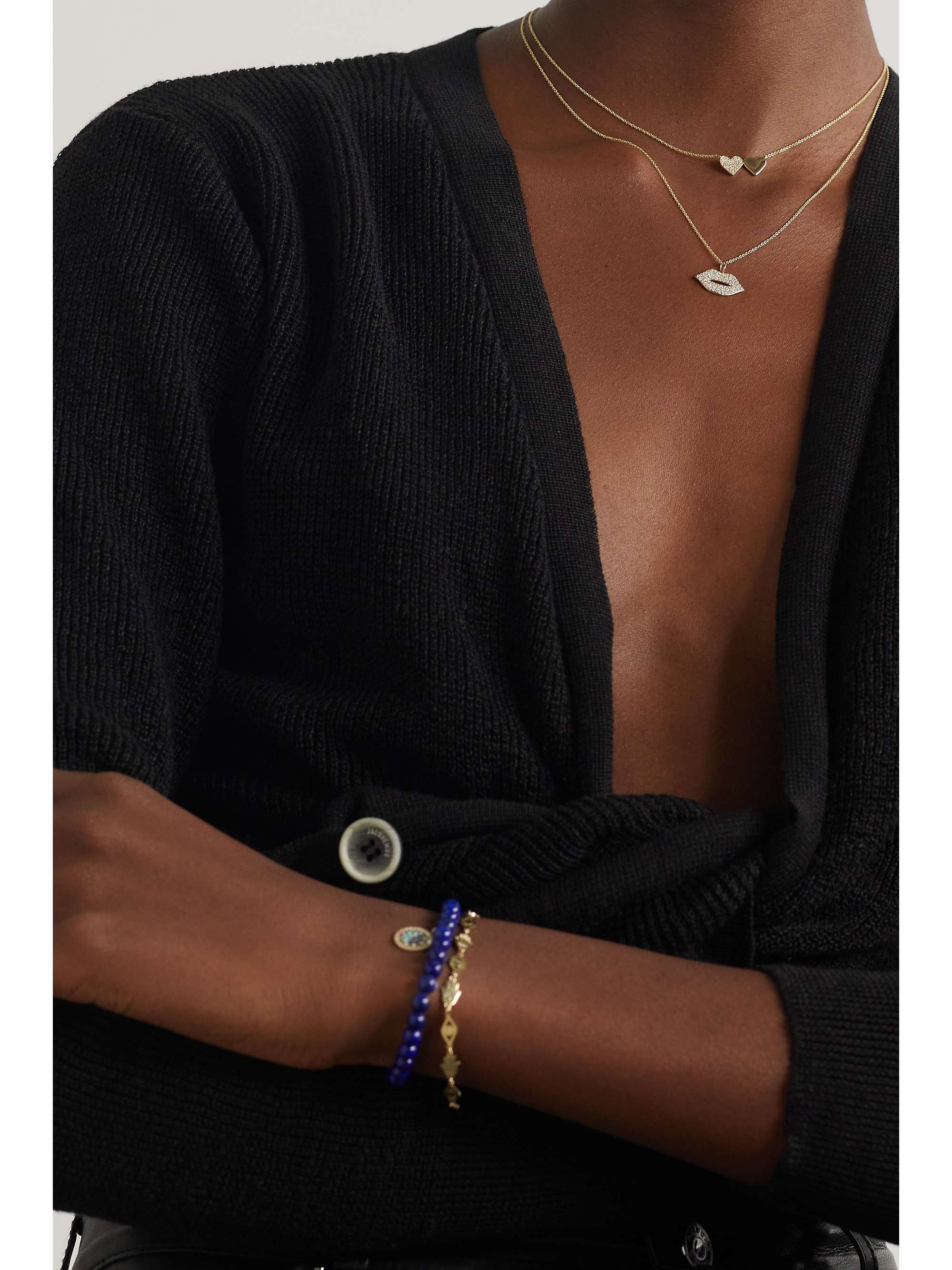 SYDNEY EVAN Double Heart 14-karat gold diamond necklace