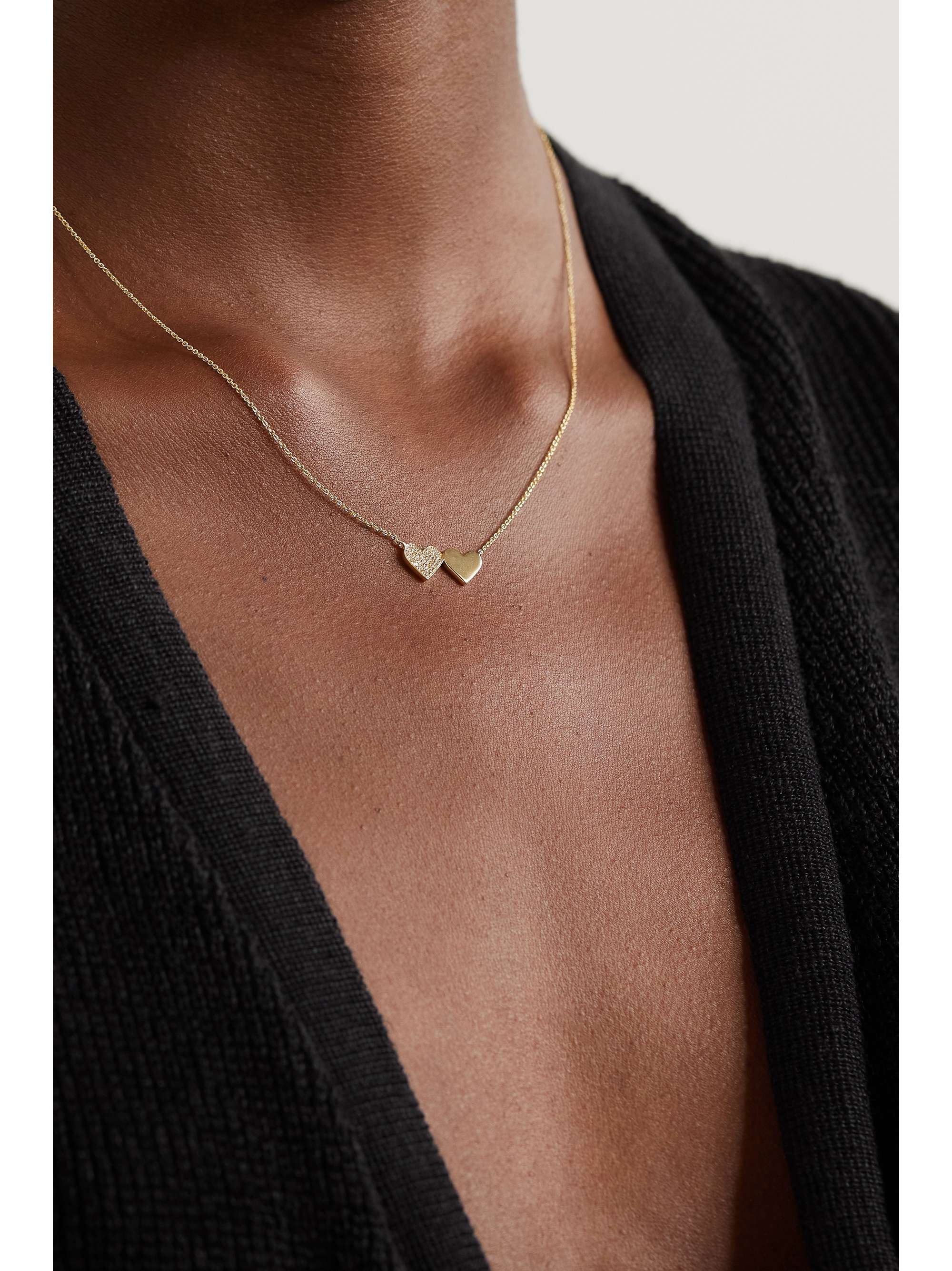 SYDNEY EVAN Double Heart 14-karat gold diamond necklace
