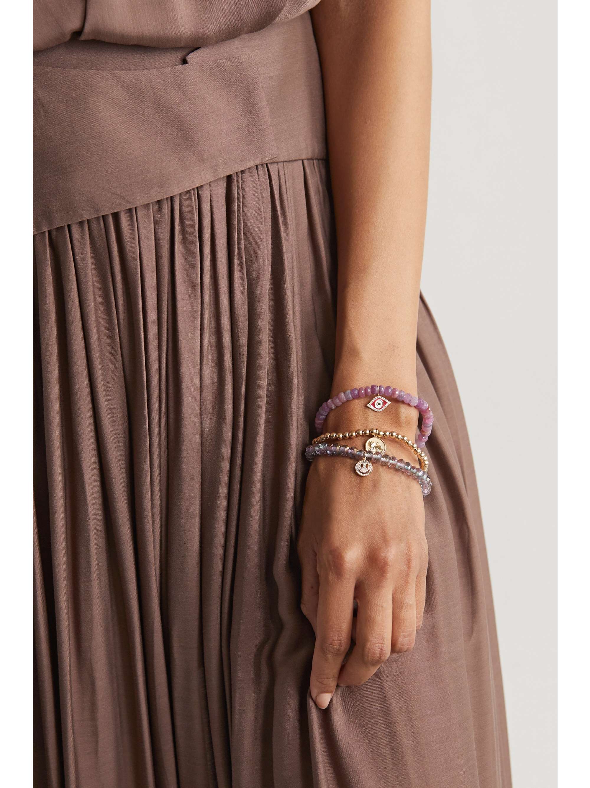 SYDNEY EVAN Evil Eye 14-karat gold, amethyst and diamond bracelet
