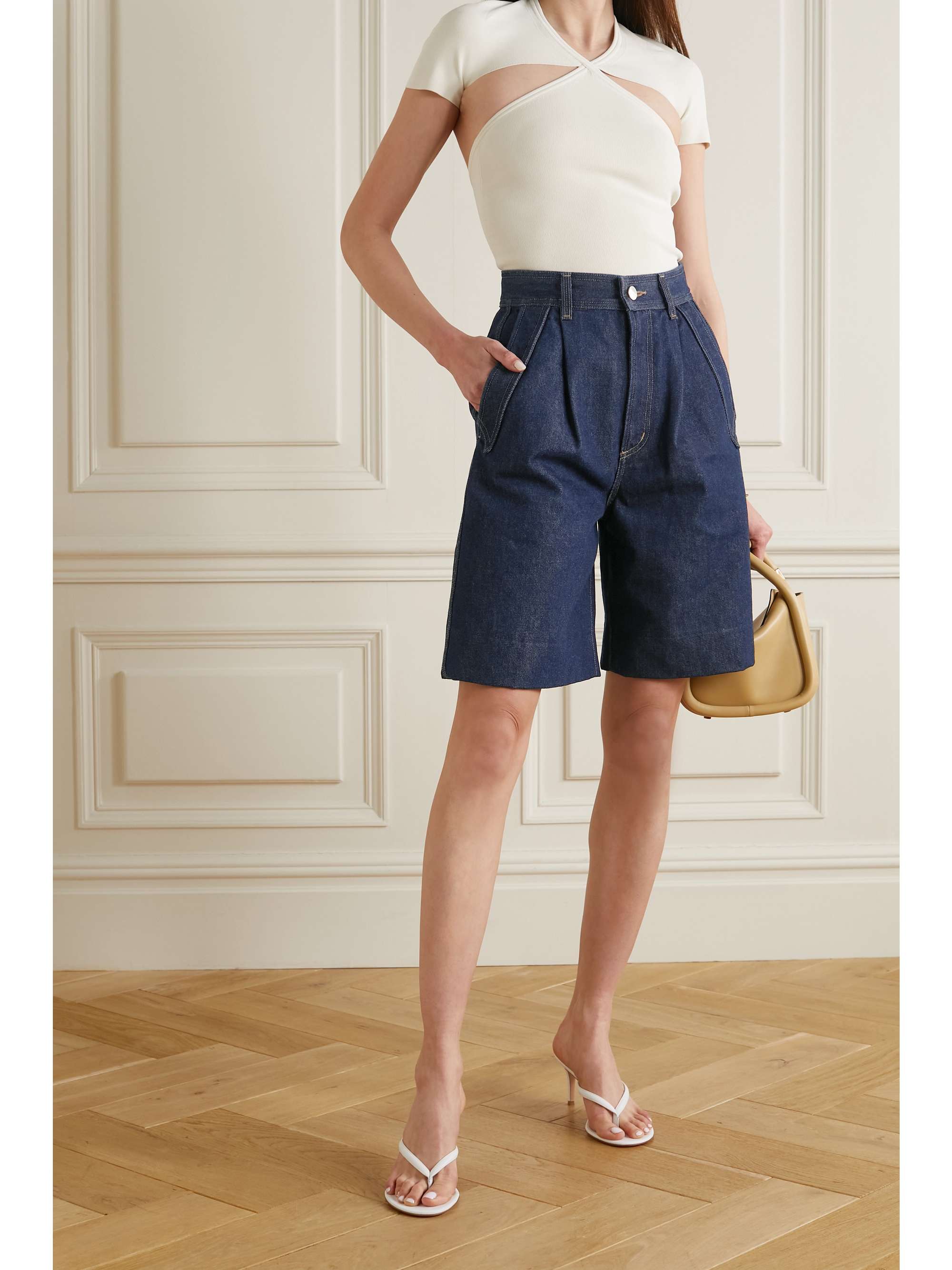 GOLDSIGN The Pieced Pocket pleated denim shorts