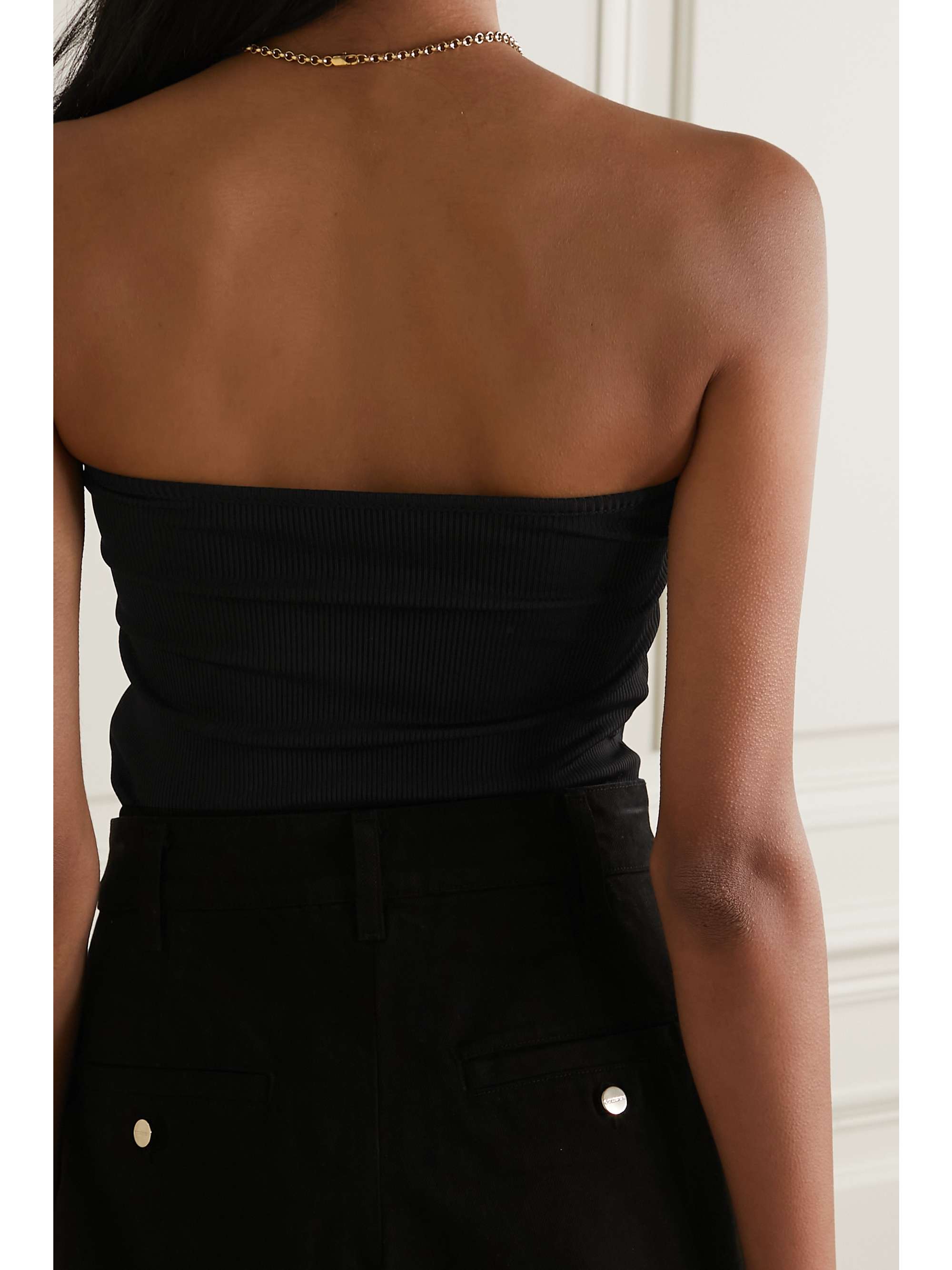 GOLDSIGN Strapless twist-front ribbed stretch-jersey top