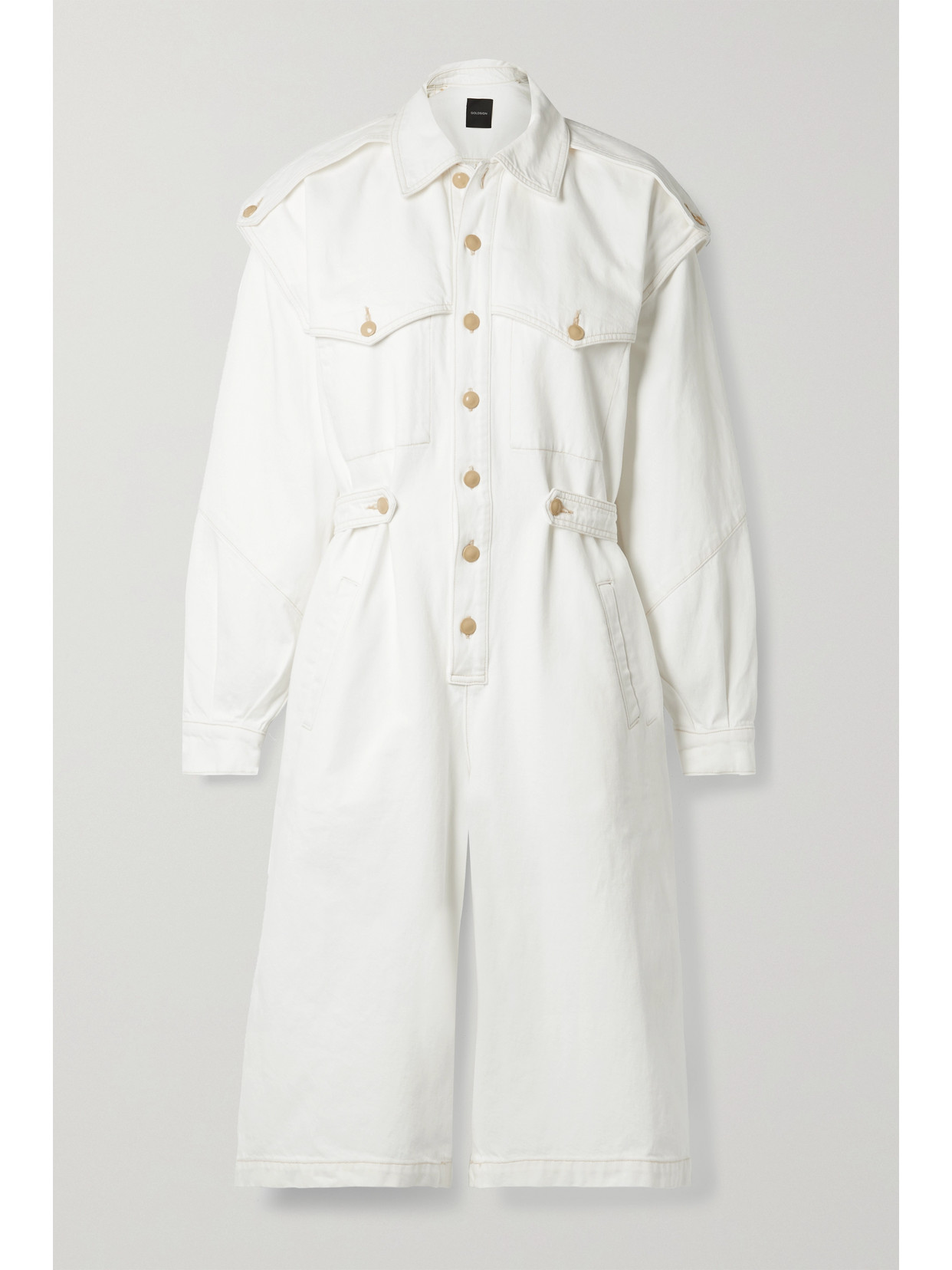 GOLDSIGN The Cullotte Cropped Denim Jumpsuit - White