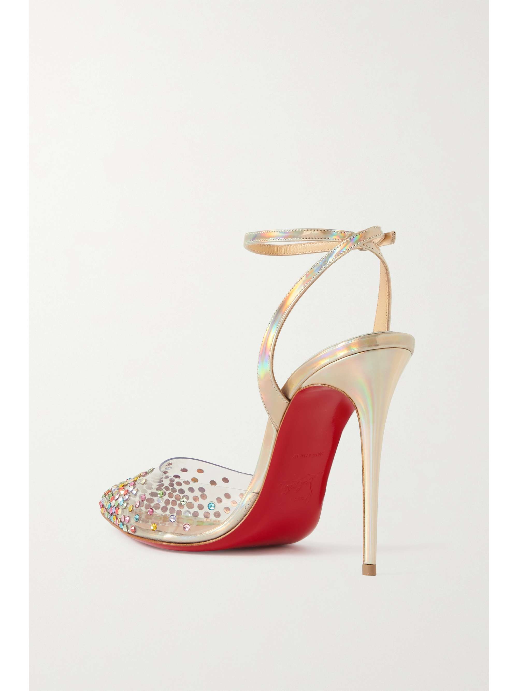 CHRISTIAN LOUBOUTIN Spikaqueen 100 crystal-embellished PVC and iridescent leather pumps