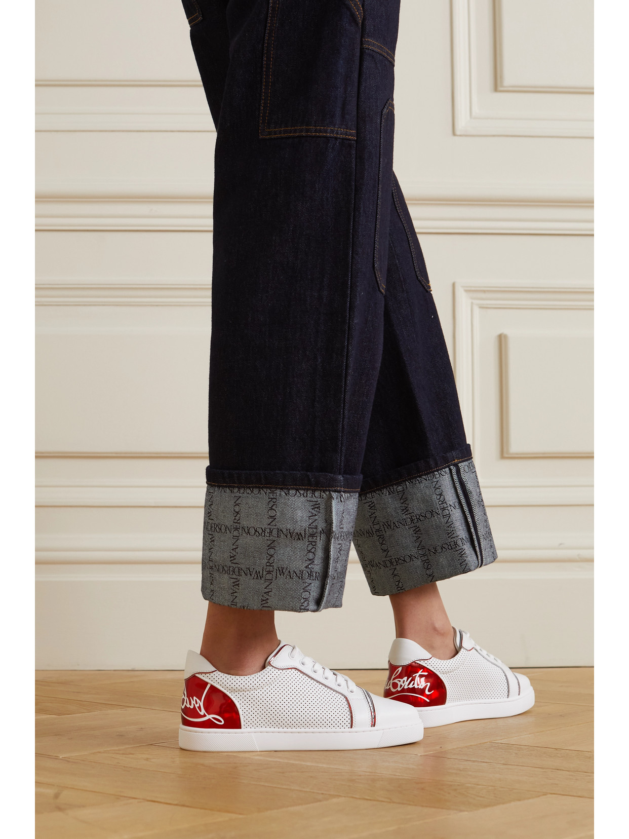 Christian Louboutin Bicolor Low-top Logo Sneakers In White