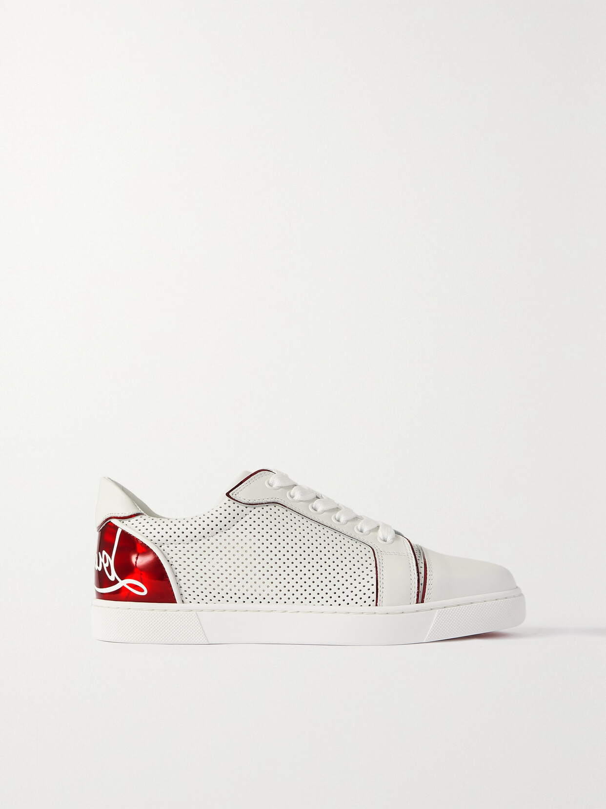 Shop Christian Louboutin Fun Vieira Printed Pvc-trimmed Perforated Leather Sneakers In White