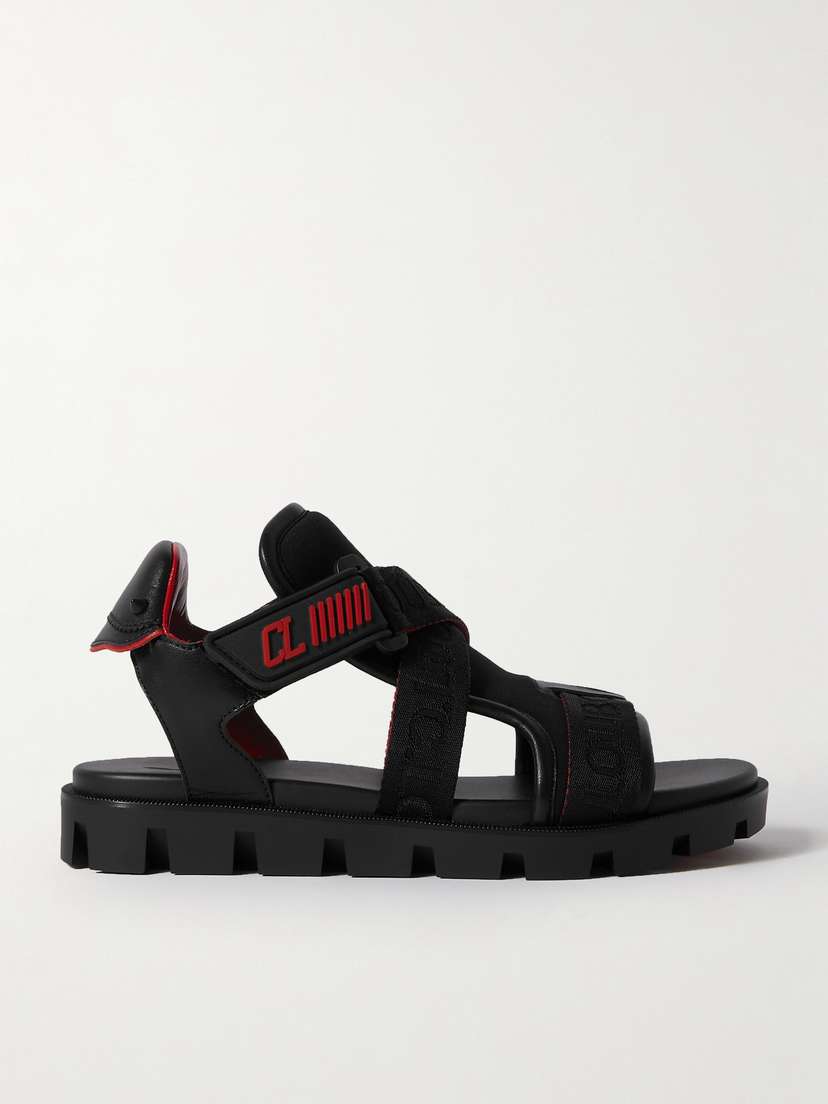 Christian Louboutin Velcrissimo Spiked Leather, Canvas And Rubber Sandals