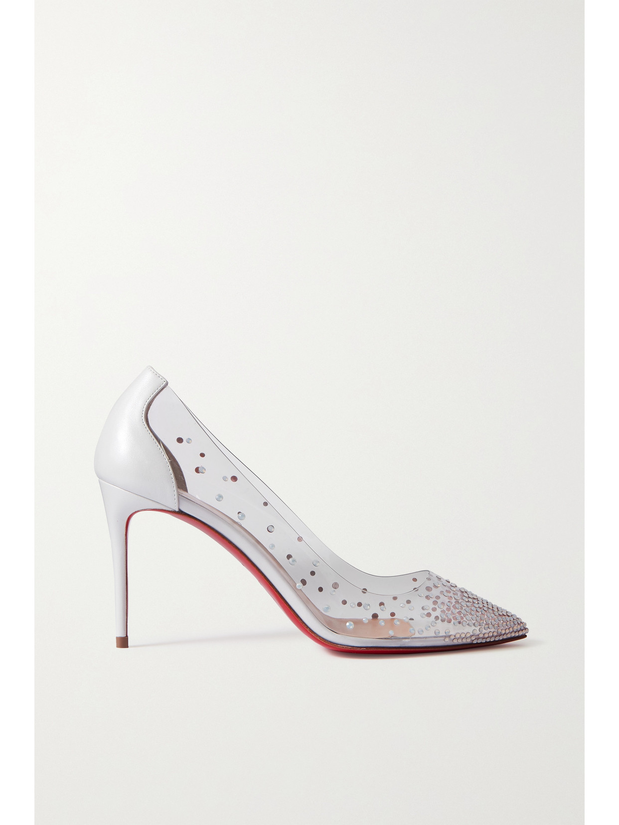 CHRISTIAN LOUBOUTIN DEGRASTRASS 85 SWAROVSKI CRYSTAL-EMBELLISHED PVC AND LEATHER PUMPS