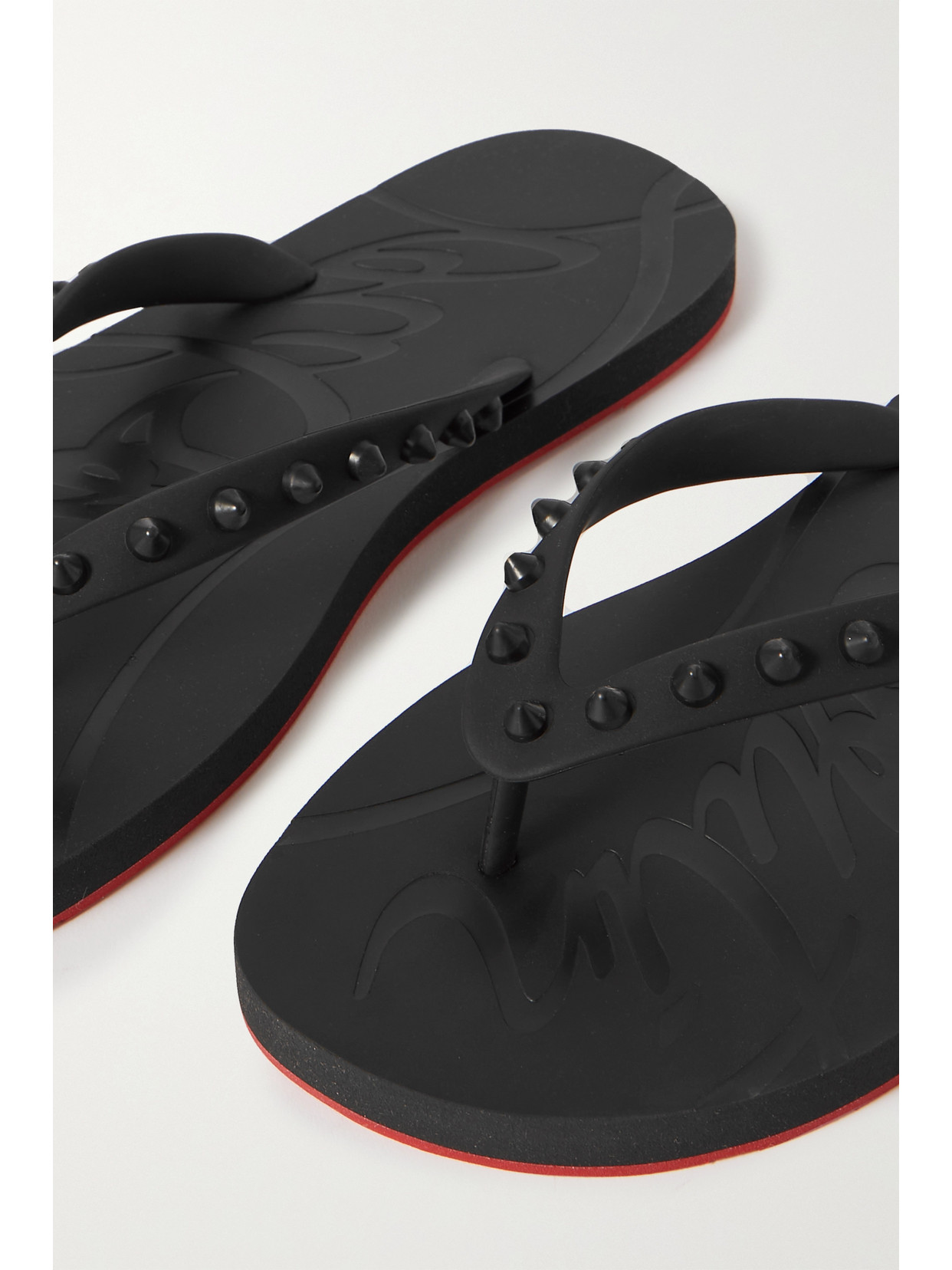 Shop Christian Louboutin Loubi Flip Spiked Rubber Flip Flops In Black