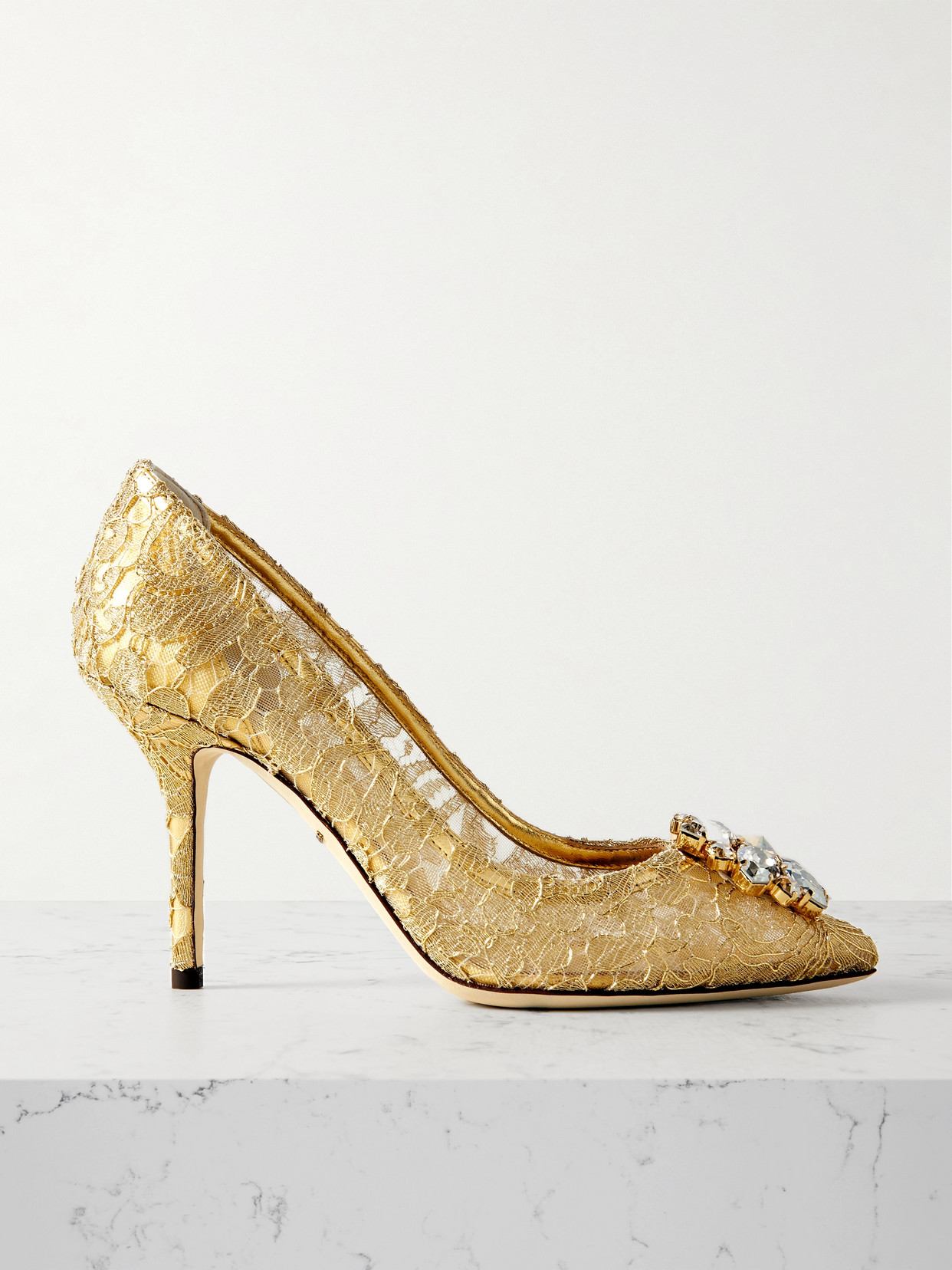 Dolce & Gabbana Bellucci Crystal-embellished Metallic Corded Lace Pumps In Gold