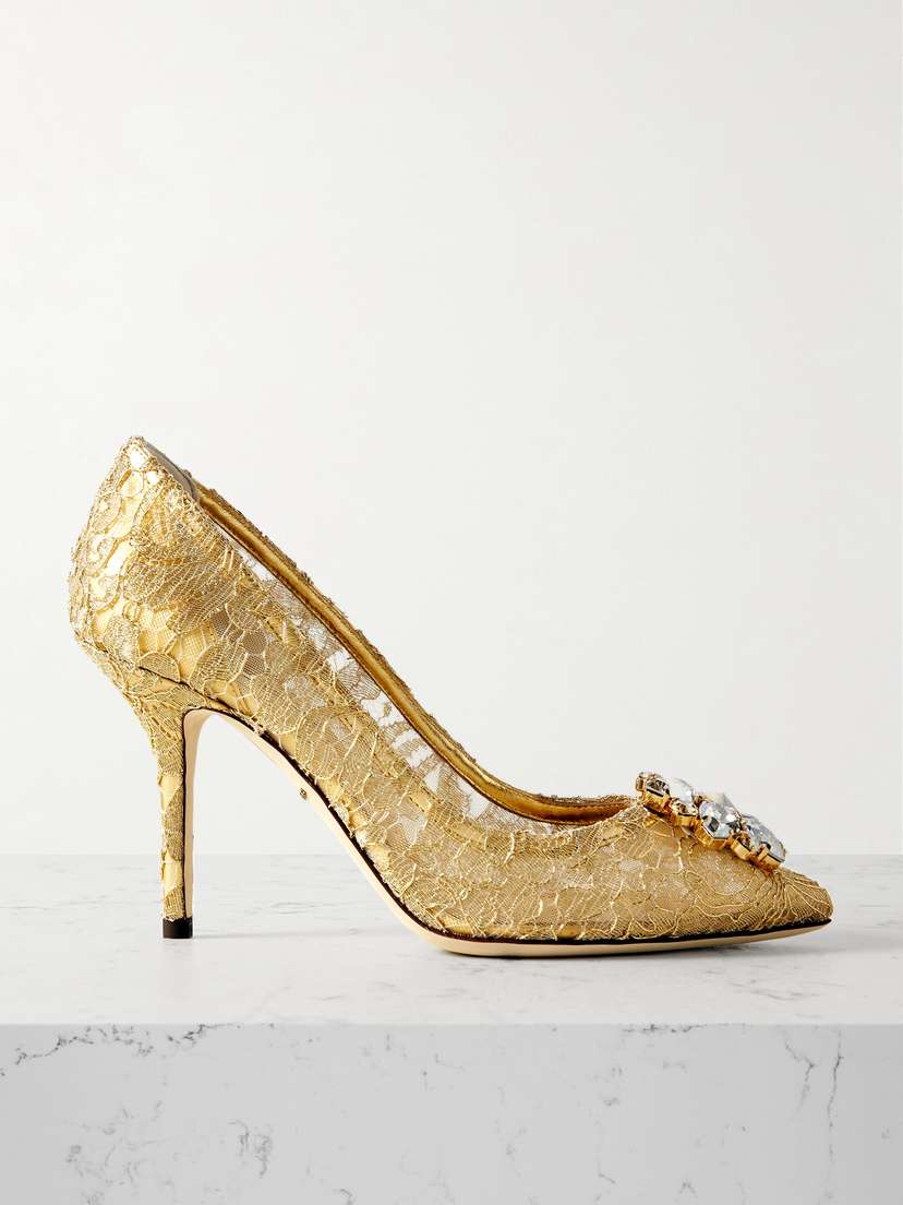 Dolce & Gabbana Bellucci Crystal-embellished Metallic Corded Lace Pumps