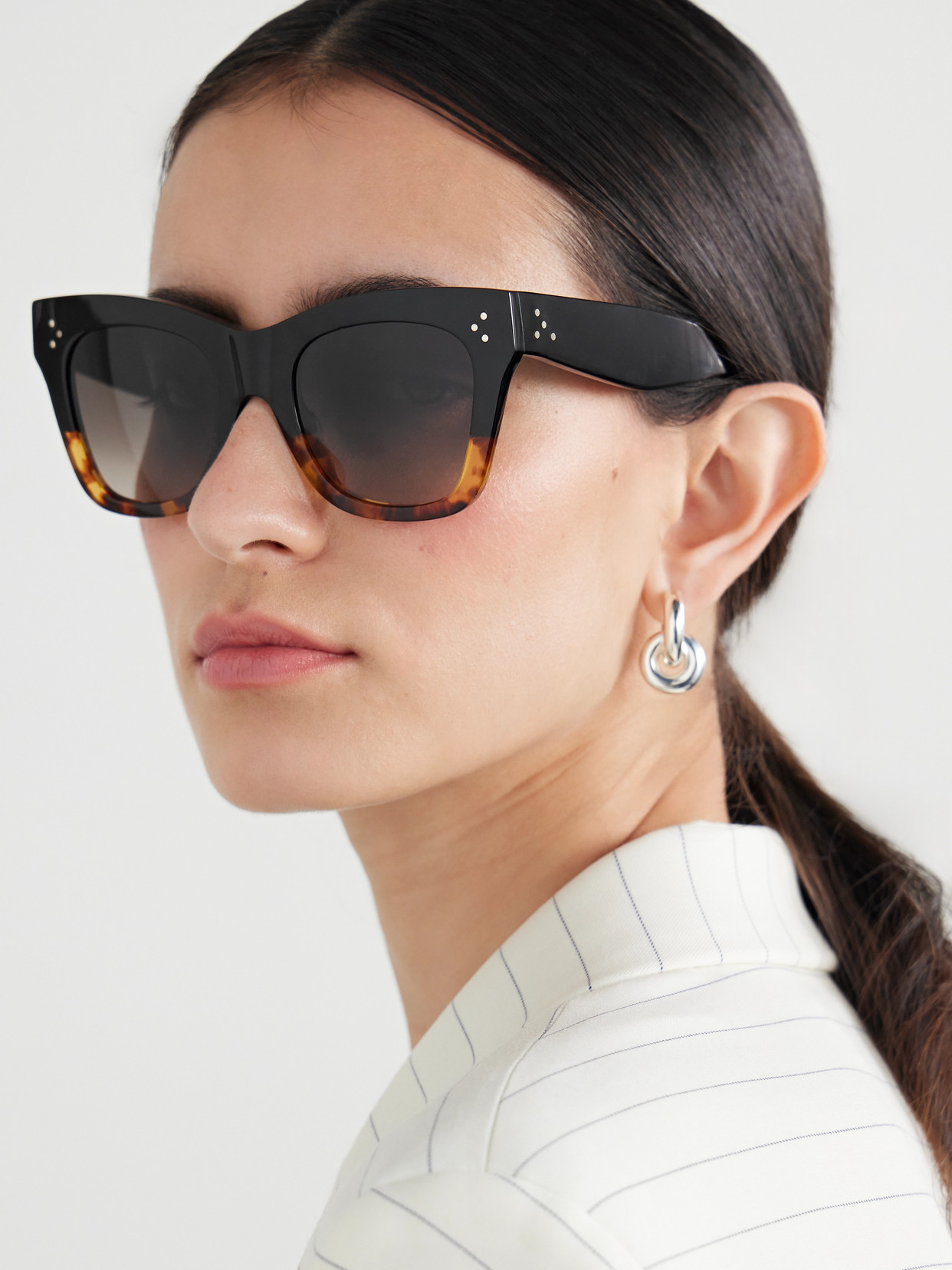 Shop Celine Oversized Cat-eye Tortoiseshell Acetate Sunglasses In Black