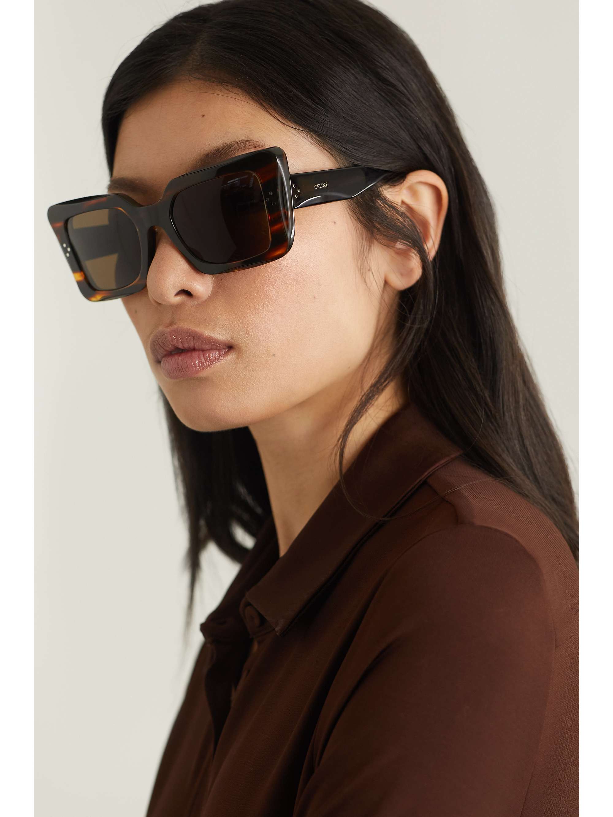 CELINE EYEWEAR Oversized square-frame leopard-print acetate sunglasses