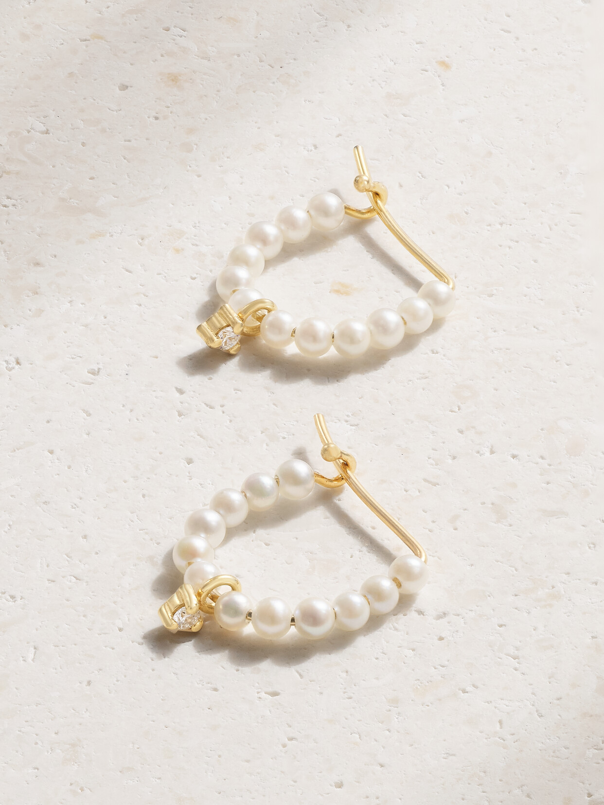 Mizuki 14-karat , Pearl And Diamond Hoop Earrings