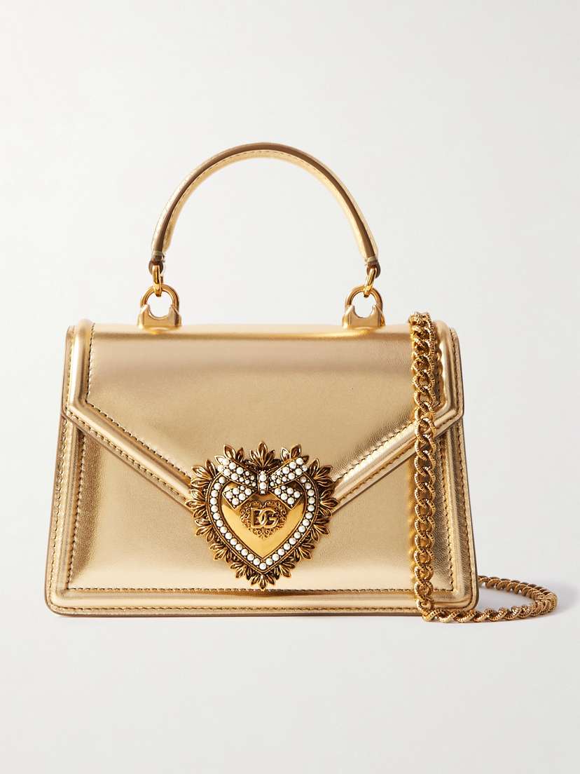 Dolce & Gabbana Devotion Mini Embellished Metallic Leather Shoulder Bag