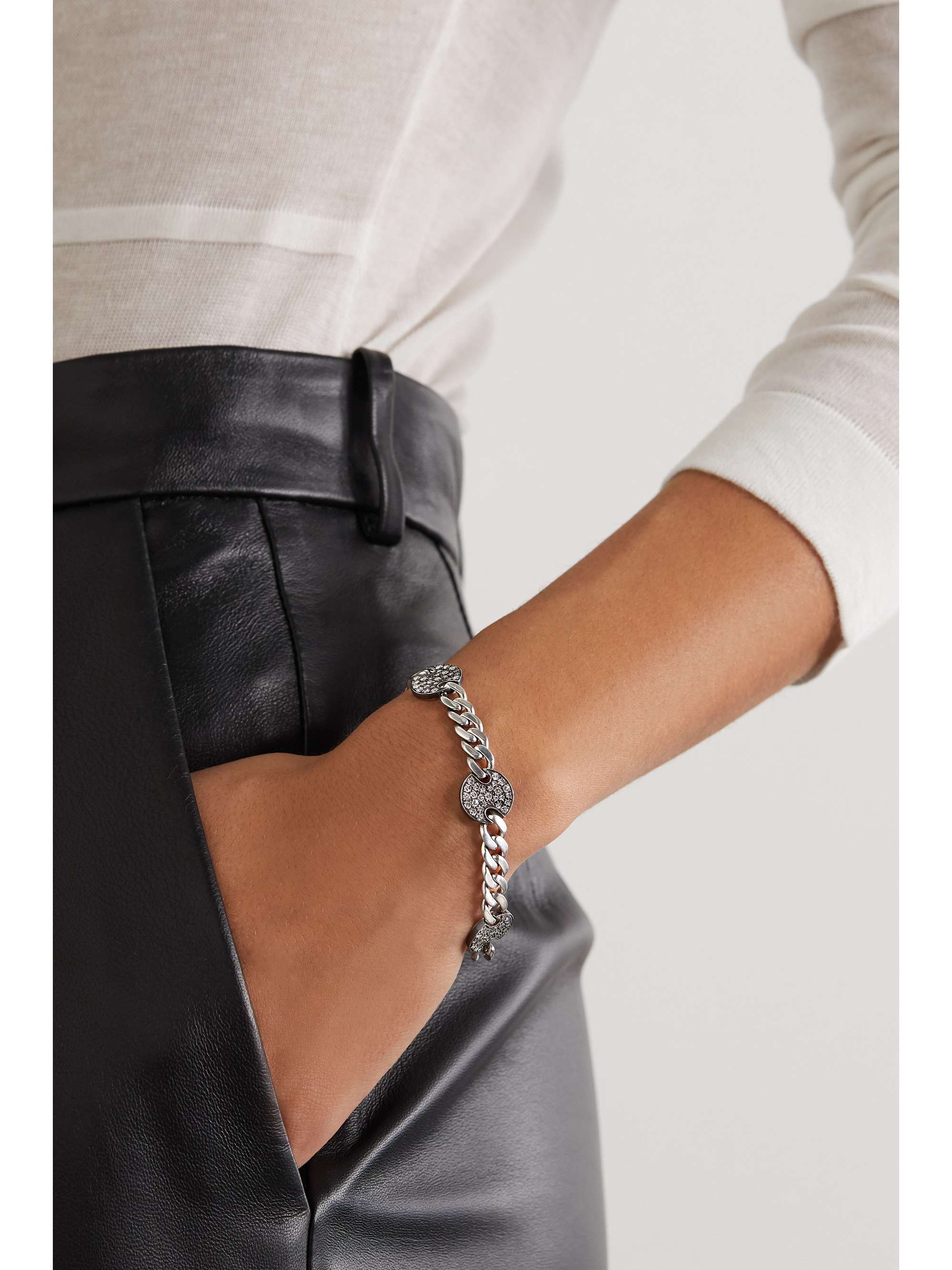 SYLVA & CIE Disco 18-karat white gold, sterling silver and diamond bracelet