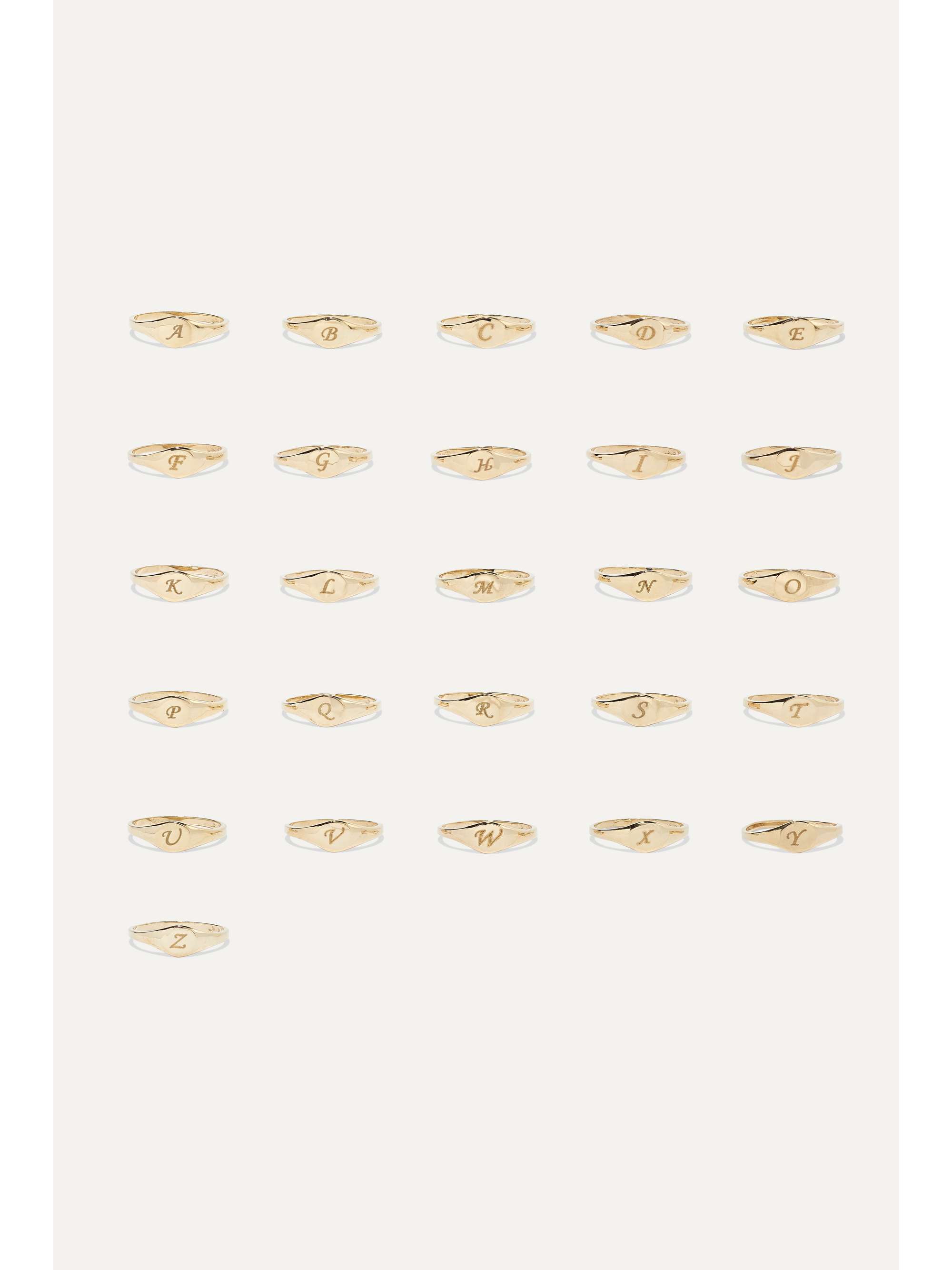 STONE AND STRAND Alphabet Mini Pinky gold ring NETAPORTER
