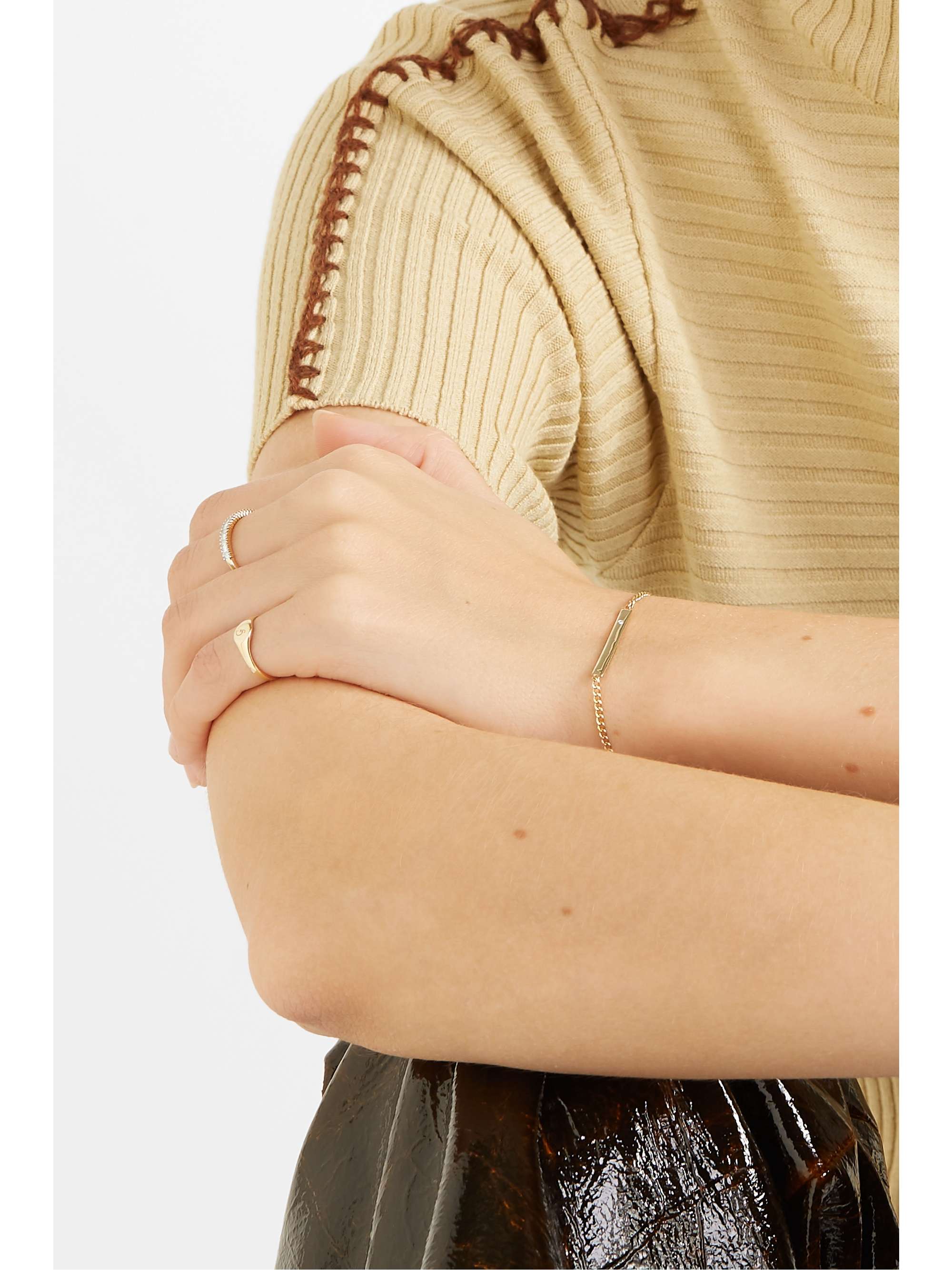 STONE AND STRAND Alphabet Mini Pinky gold ring NETAPORTER