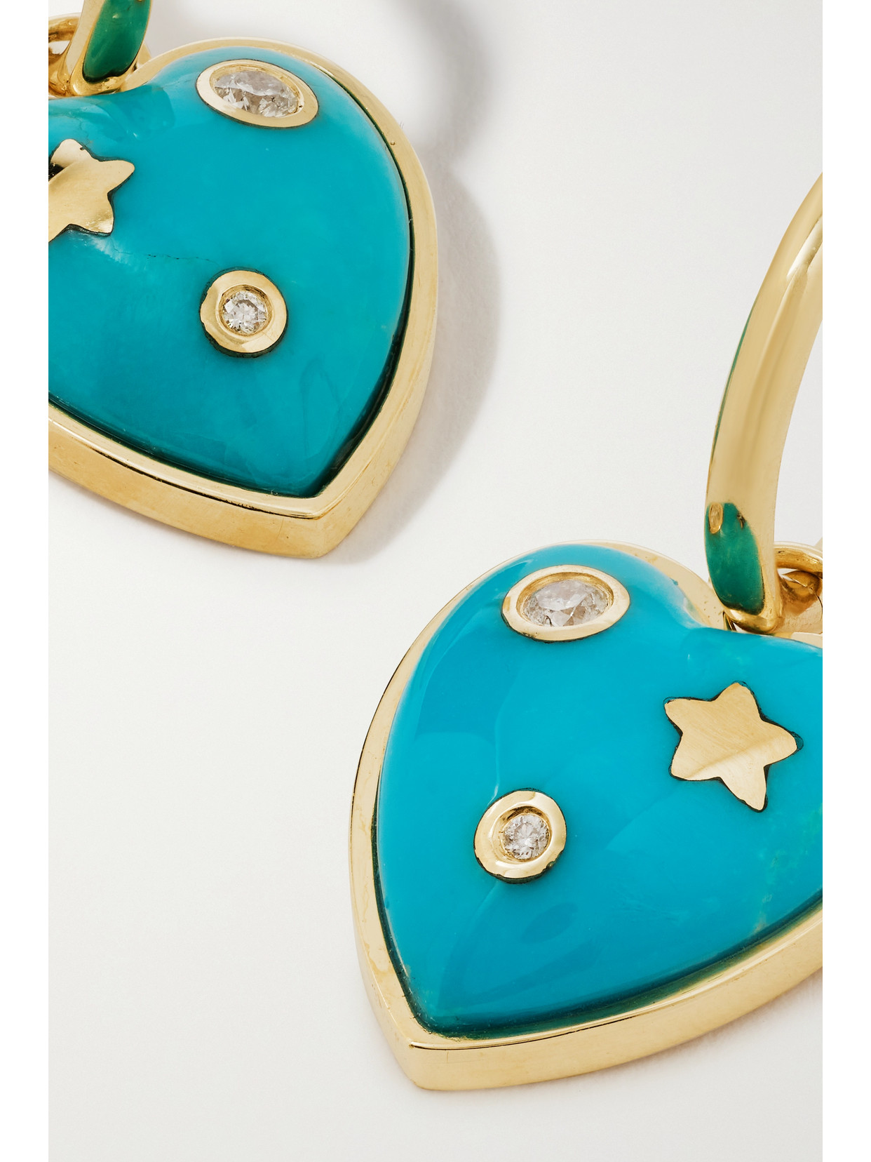 Shop Storrow Anne Huggie 14-karat Gold, Turquoise And Diamond Hoop Earrings In Blue