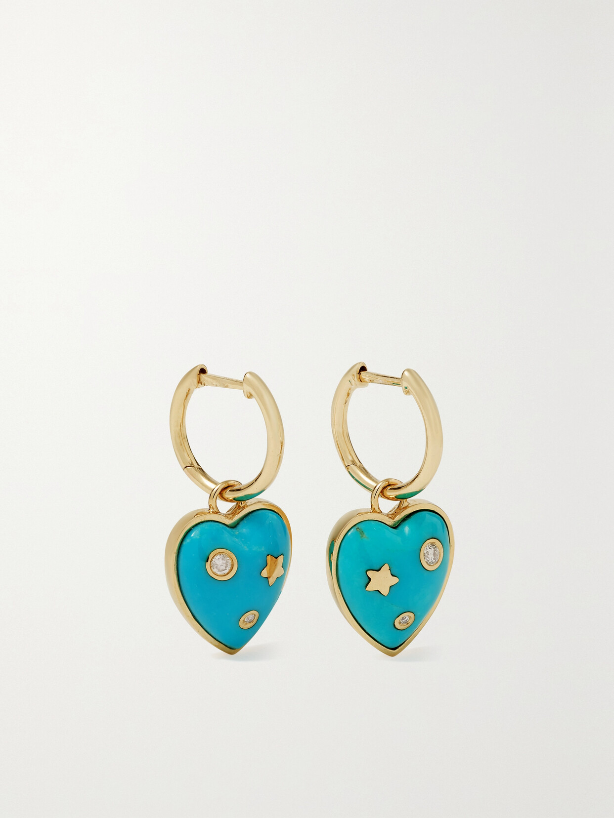 Storrow - Anne Huggie 14-karat Gold, Turquoise And Diamond Hoop Earrings - Blue