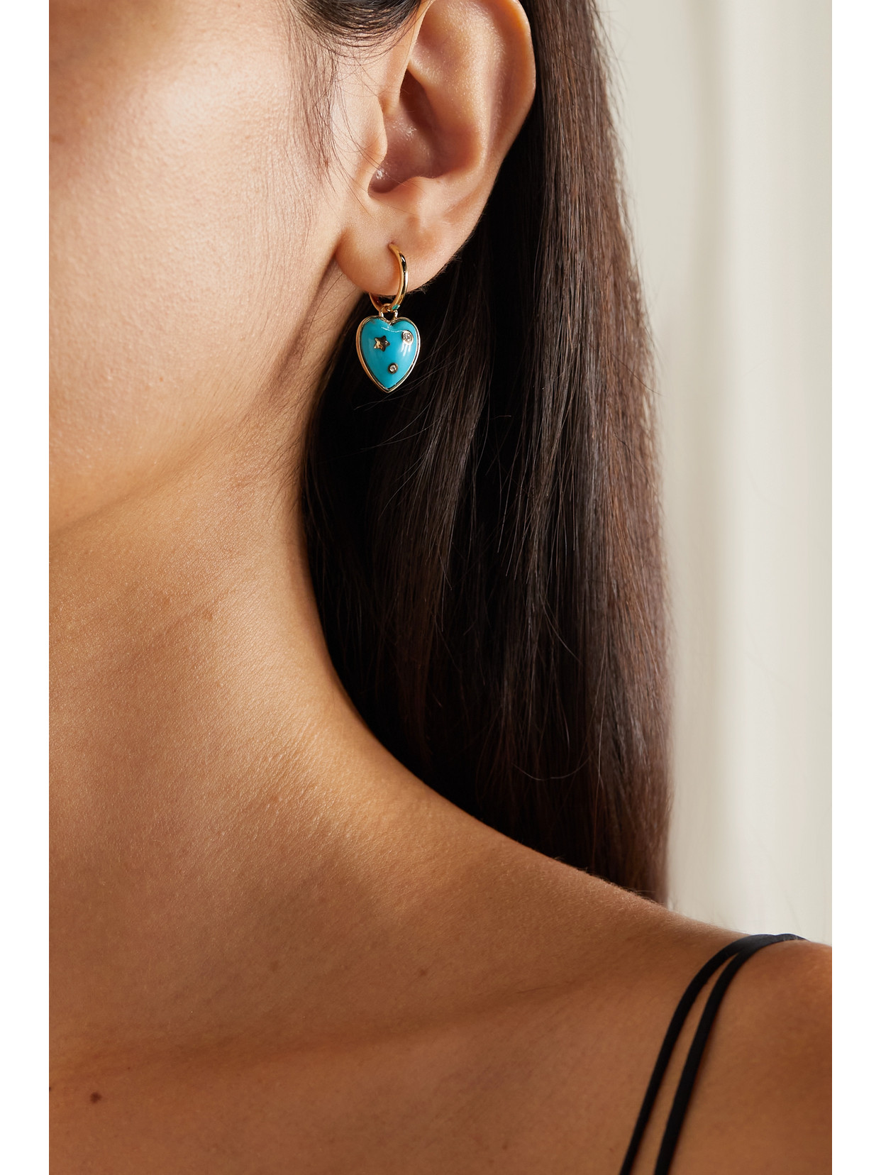 Storrow Anne Huggie 14-karat Gold, Turquoise And Diamond Hoop Earrings In Blue