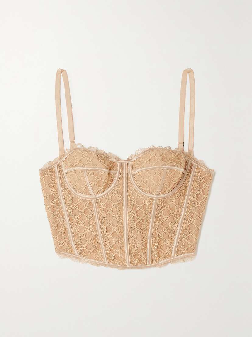 Gucci Love Parade Silk-blend Satin-trimmed Lace Bustier Top