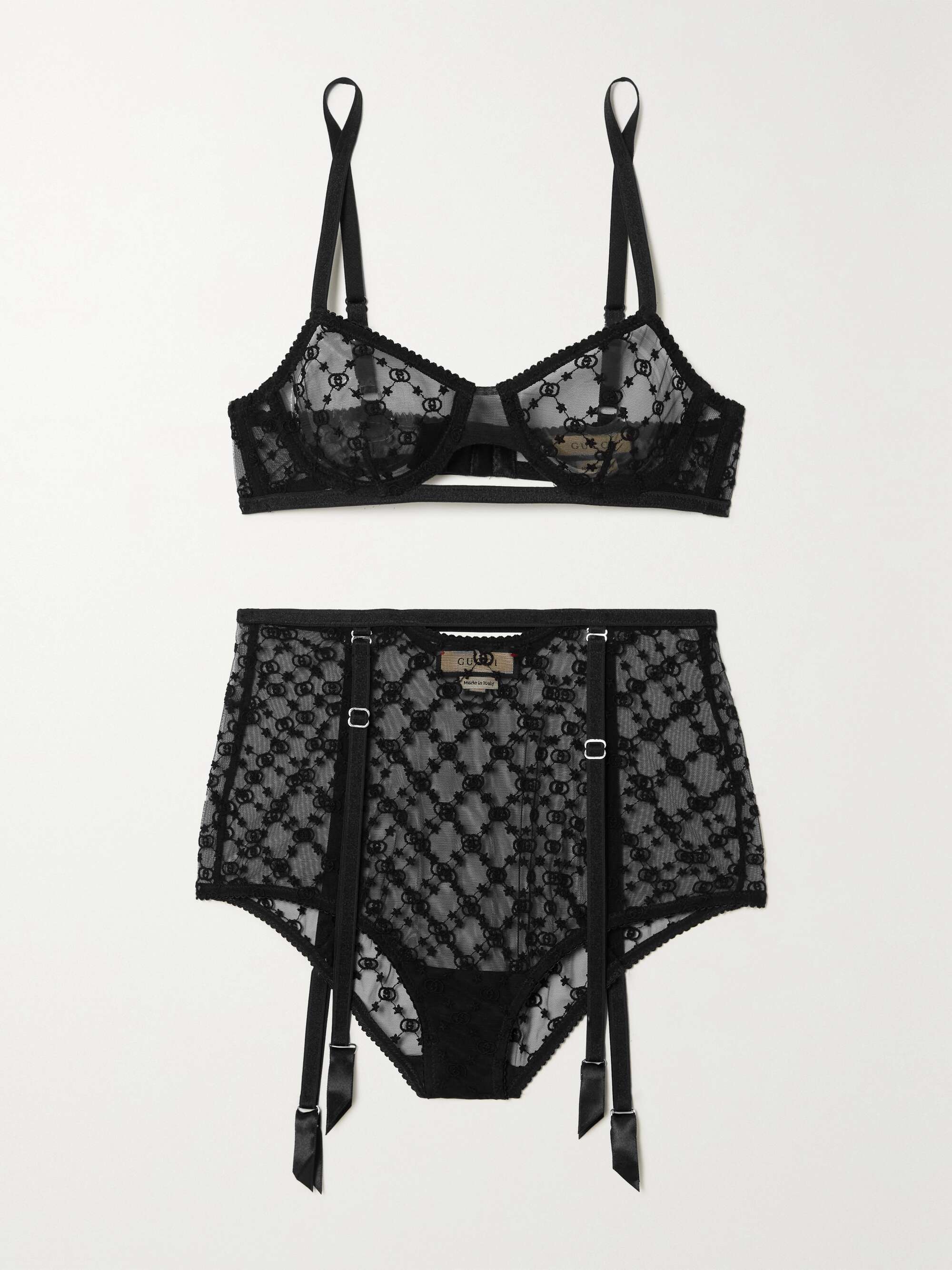 GUCCI Love Parade embroidered tulle bra and briefs set